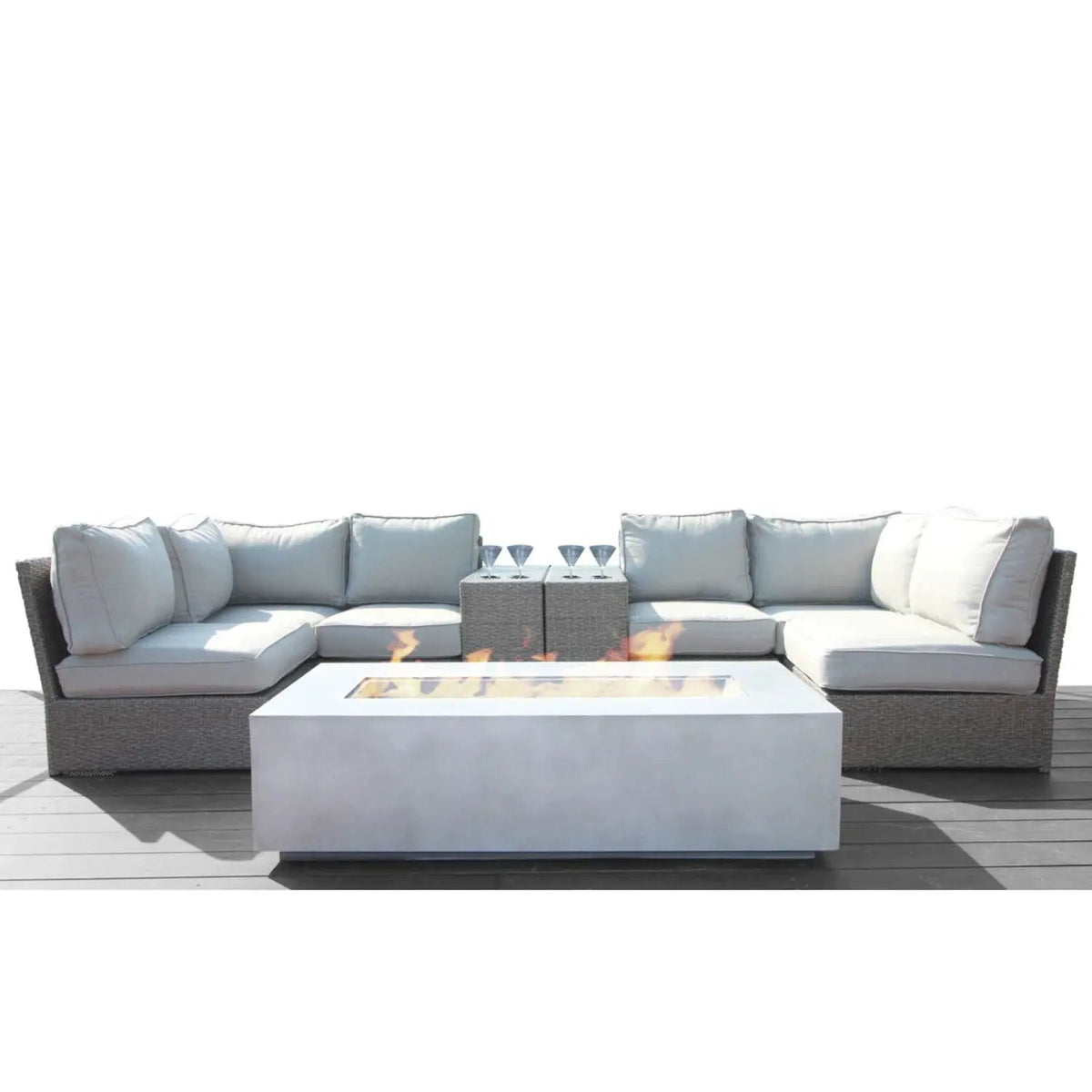Outdoor Conversation Set | Fire Pit Included | 5 Inch Olefin Cushions | Espresso HDPE Wicker
