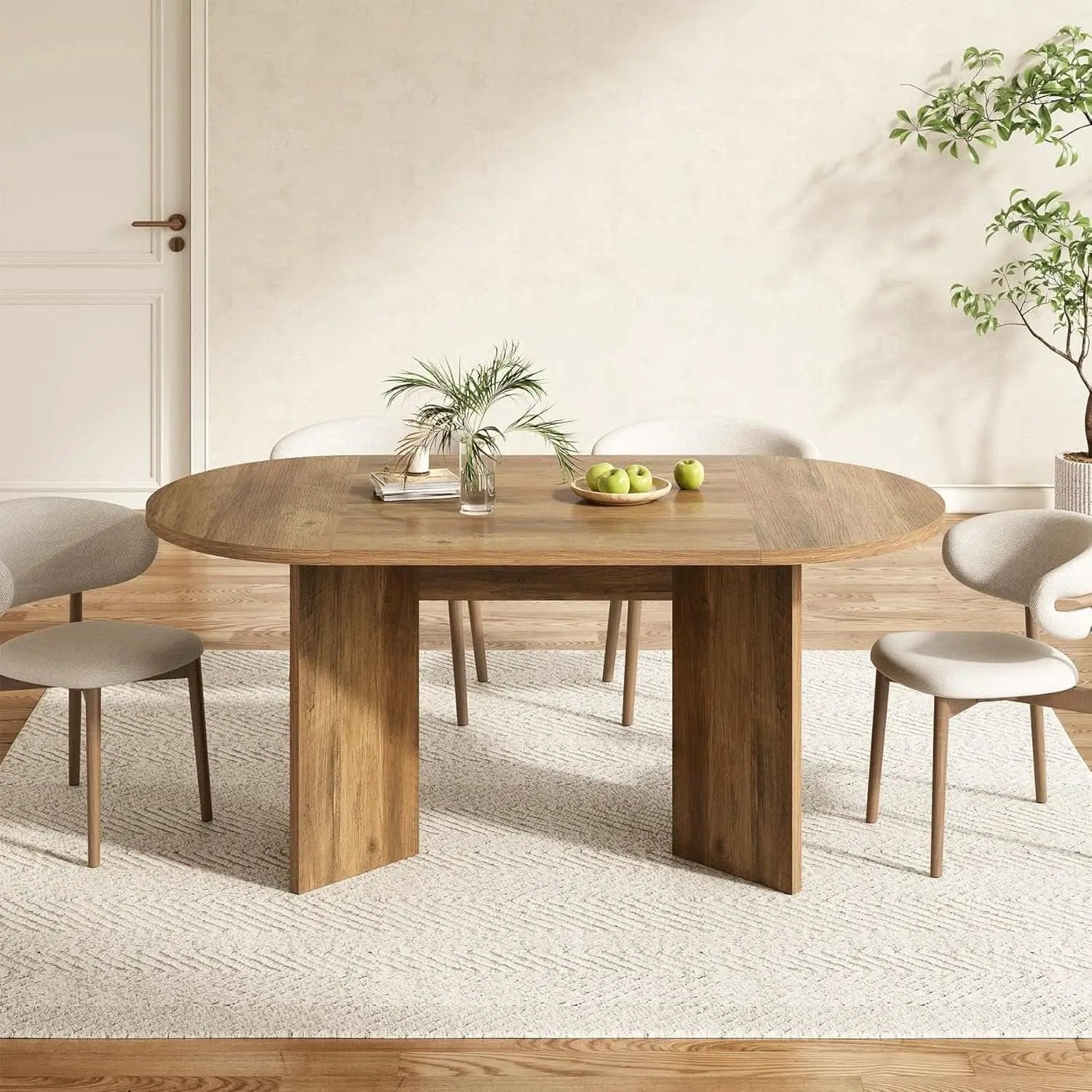 63 Inch Rustic Oval Dining Table With Metal Base Durable from PriceLows™