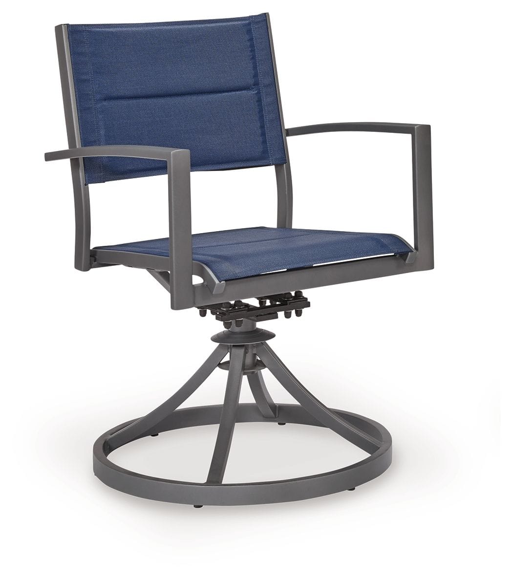 Rocky Creek Sling Swivel Chair (Set of 2) | 23.25 x 25.25 x 33.75 in | Stainless Steel & Aluminum | Blue / Gray