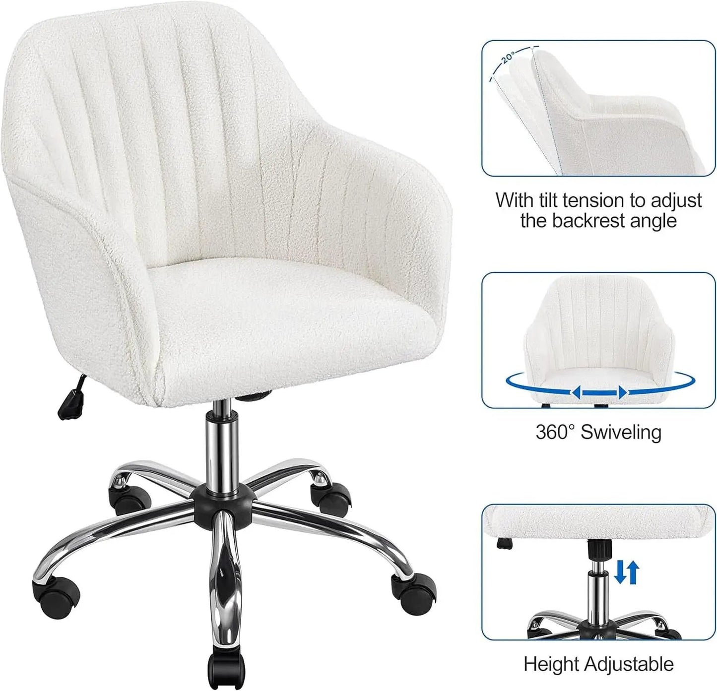 Ivory Boucle Vanity Chair Height Adjustable Makeup Desk Chair from PriceLows™