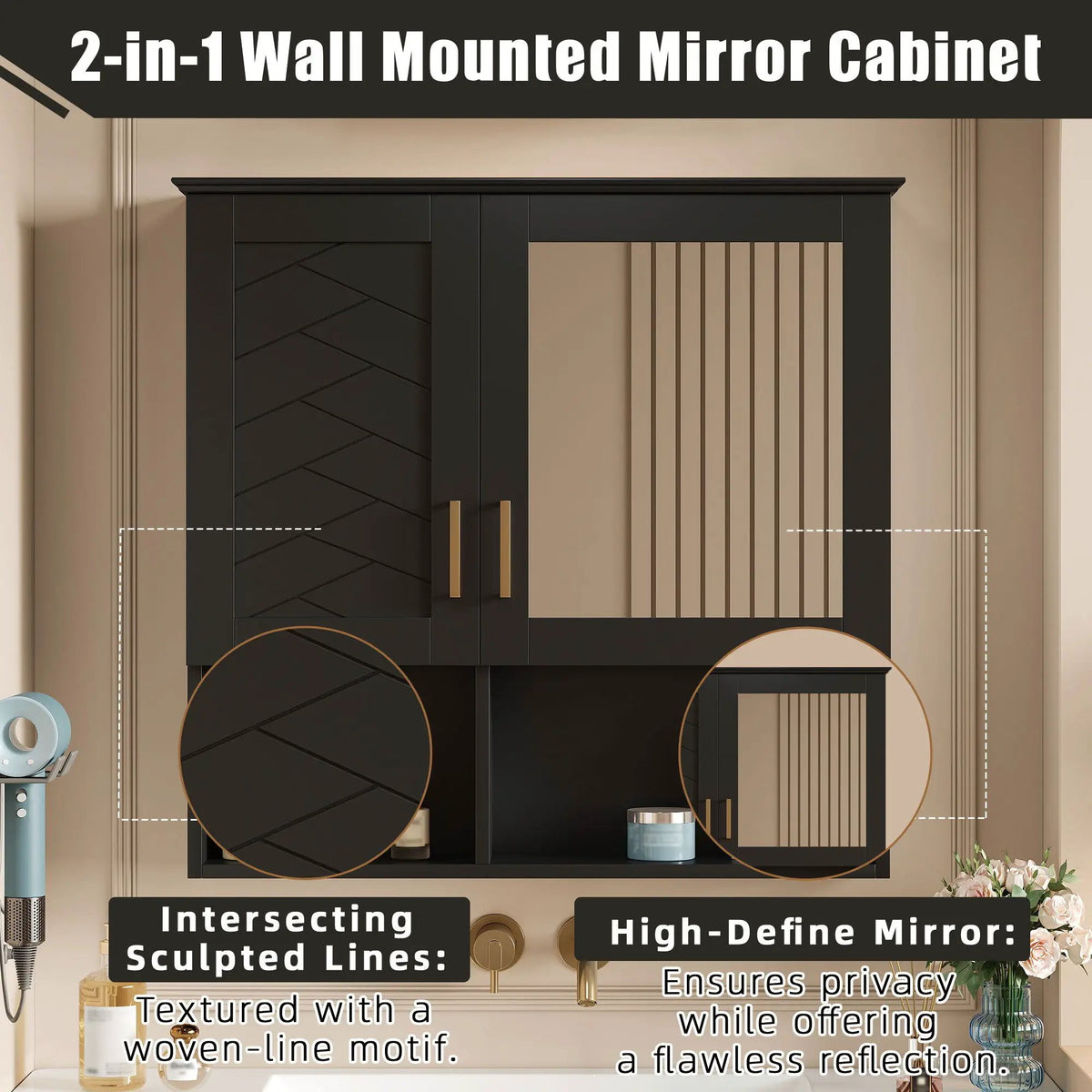 Wall Mounted Mirror Cabinet | Soft Close | Adjustable Shelves | HD Mirror
