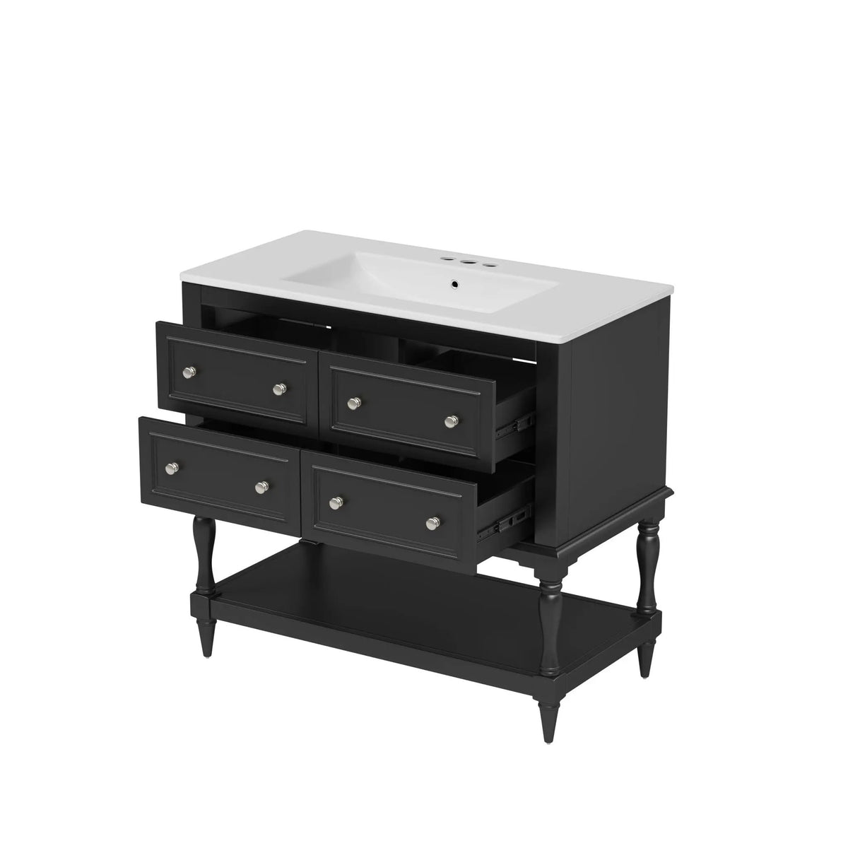 Bathroom Vanity With Medicine Cabinet | 4 Extension Drawers | Adjustable Shelf Mirror | Solid Wood Frame
