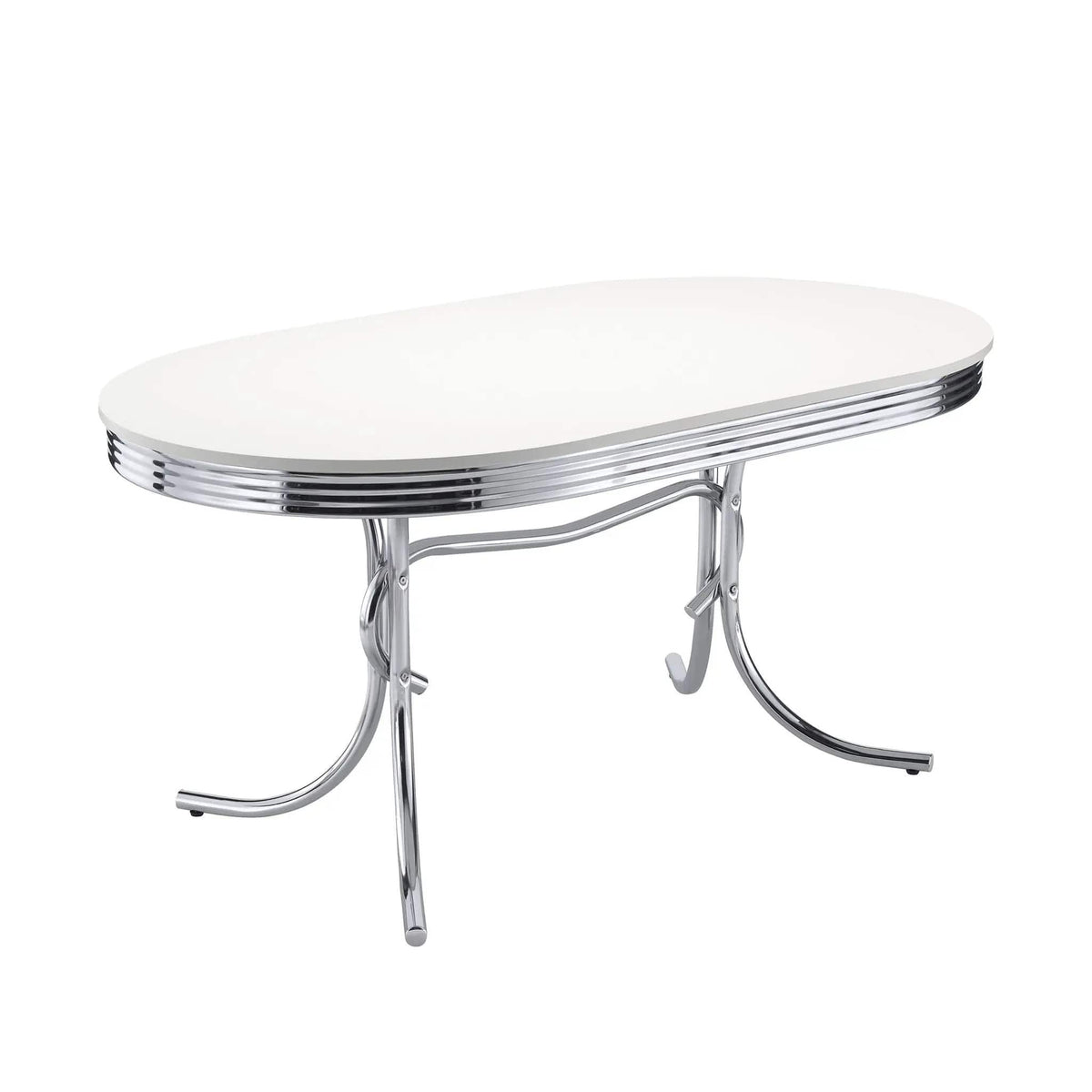Retro Oval 60-inch Wood Top Dining Table White and Chrome | 60 x 36 x 29.5 in | Engineered Wood & Veneer | Dining Room