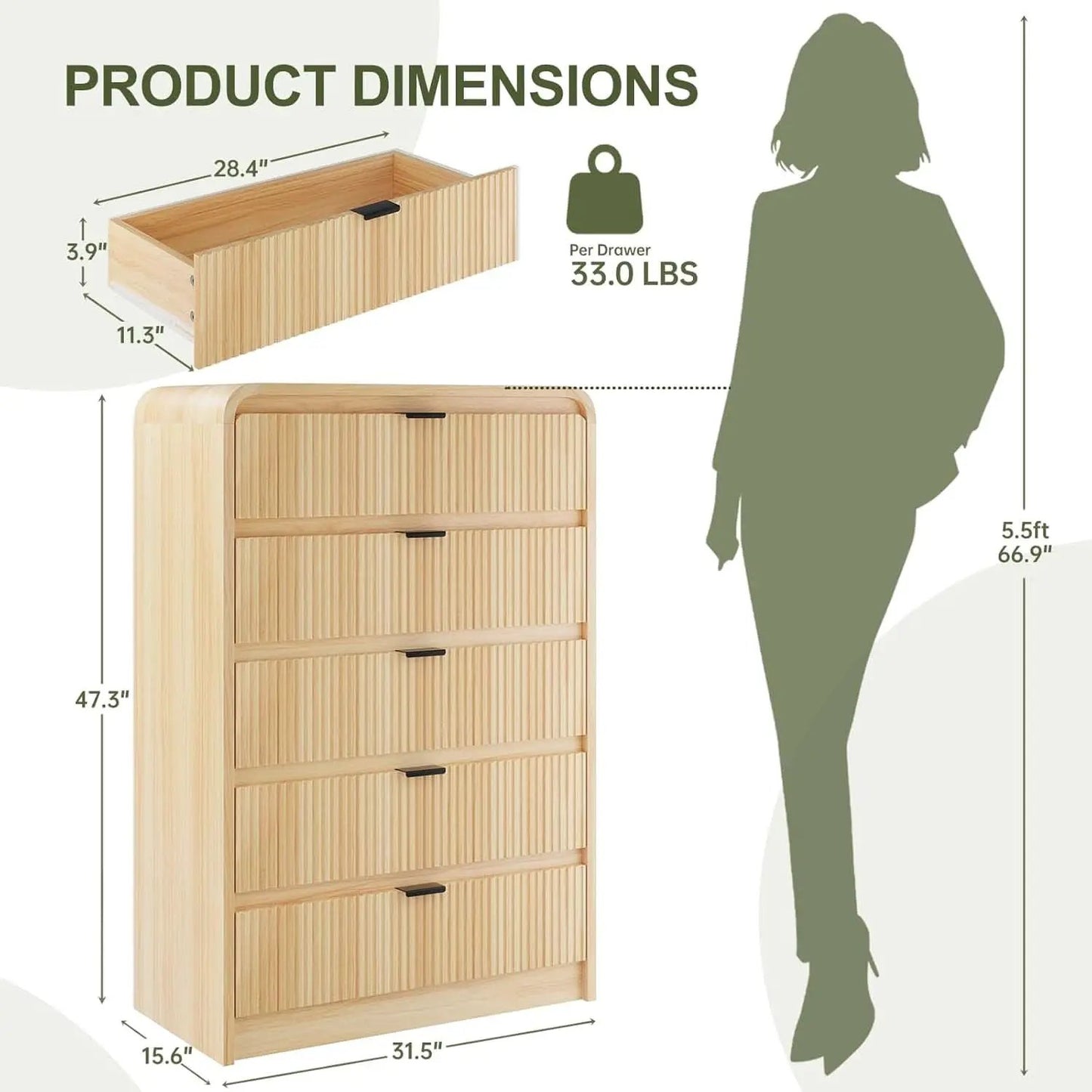 Natural Oak 48 Inch Modern Dresser With Fluted Fronts from PriceLows™