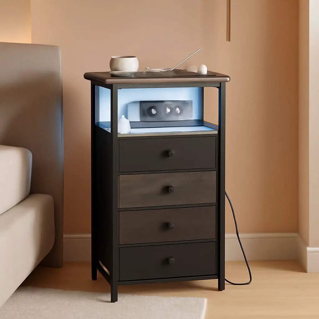 Narrow Dresser Nightstand With Led Charging Station from PriceLows™