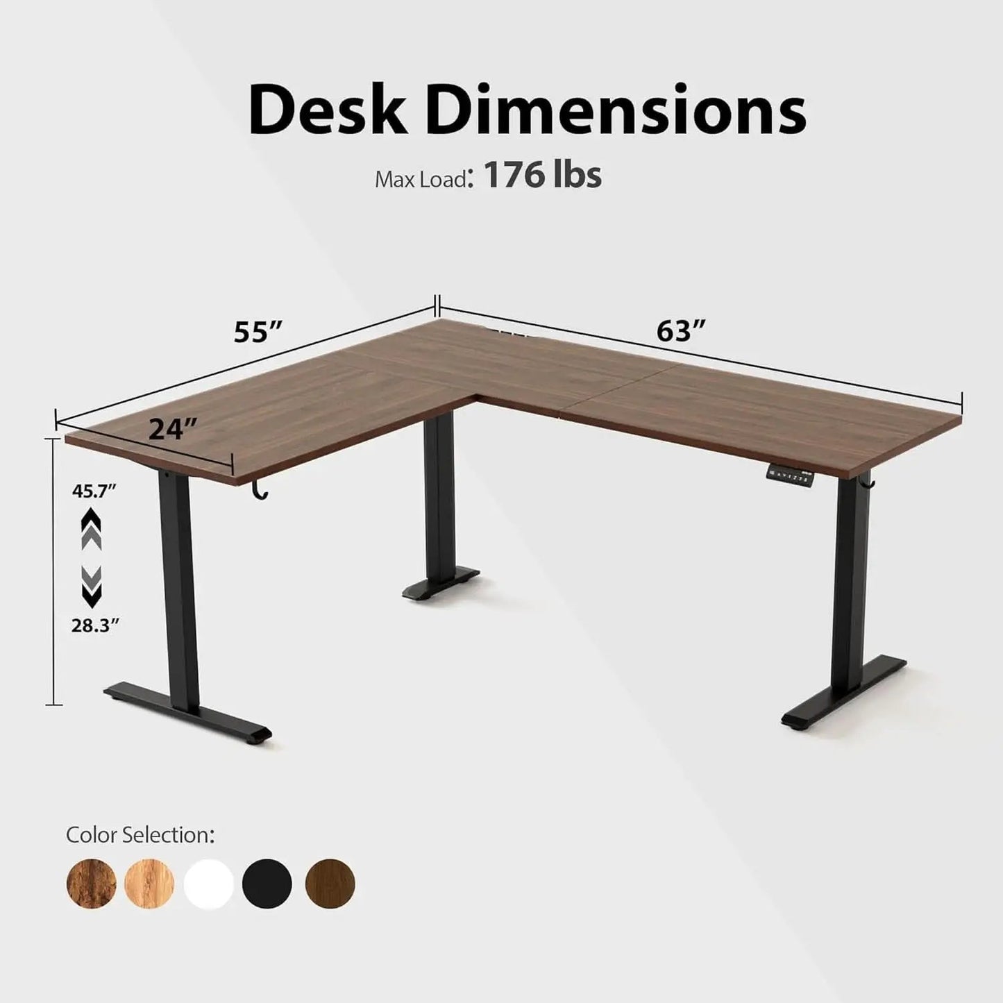 L Shaped Electric Standing Desk 63 By 55 Inch Dark Walnut from PriceLows™