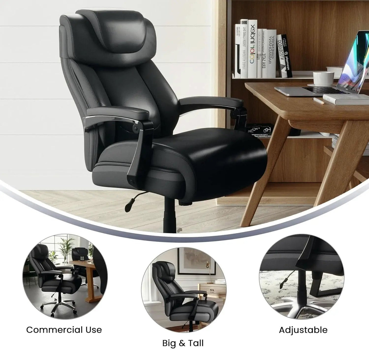 High-Back Headrest Ergonomic Office Chair Black LeatherSoft from PriceLows™