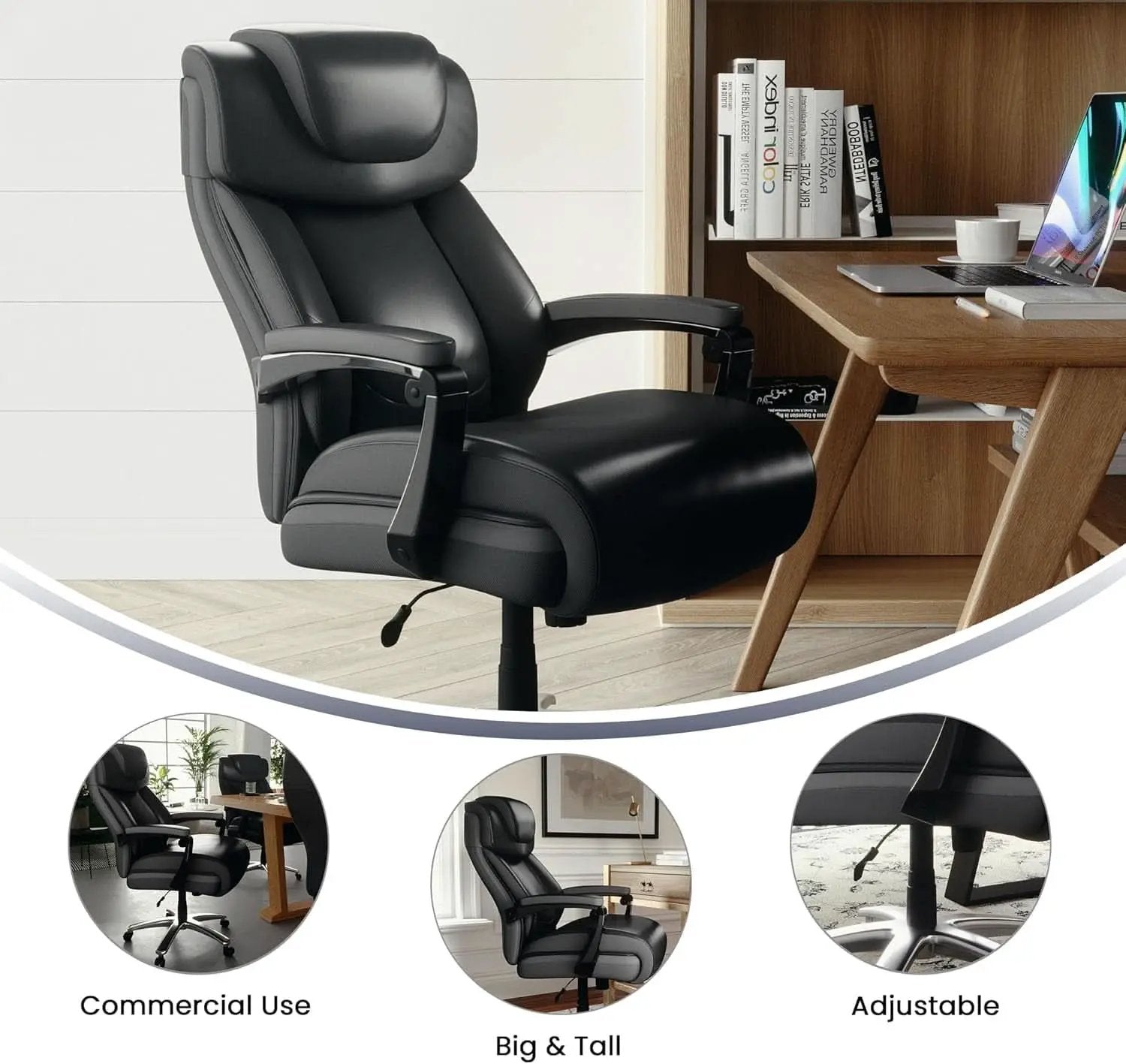 High-Back Headrest Ergonomic Office Chair Black LeatherSoft from PriceLows™