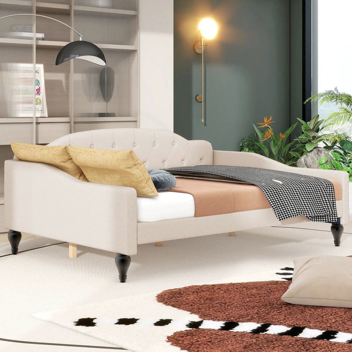 Upholstered Tufted Daybed | Full Size | Solid Wood Frame