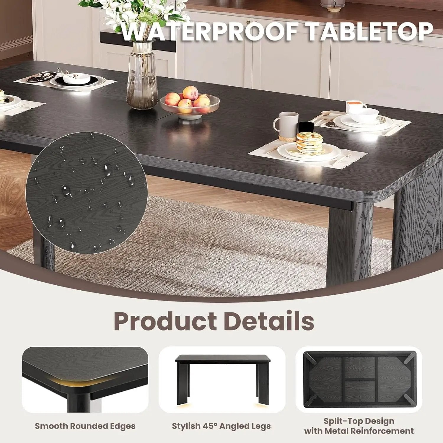 Rectangular Dining Table Set For Six Black Beige Two Tone from PriceLows™