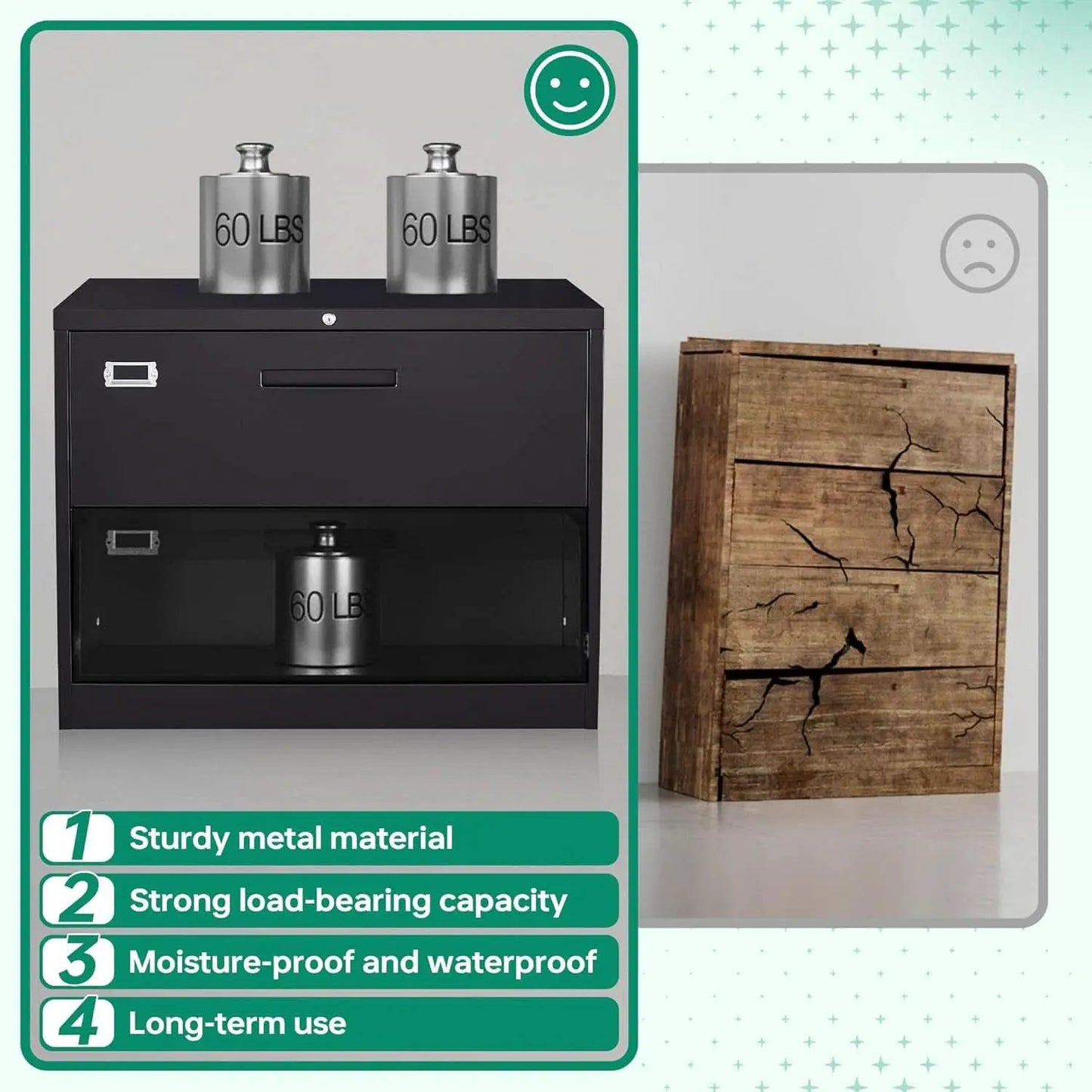 Metal Lateral File Cabinet With Lock 2 Drawer Black Steel from PriceLows™