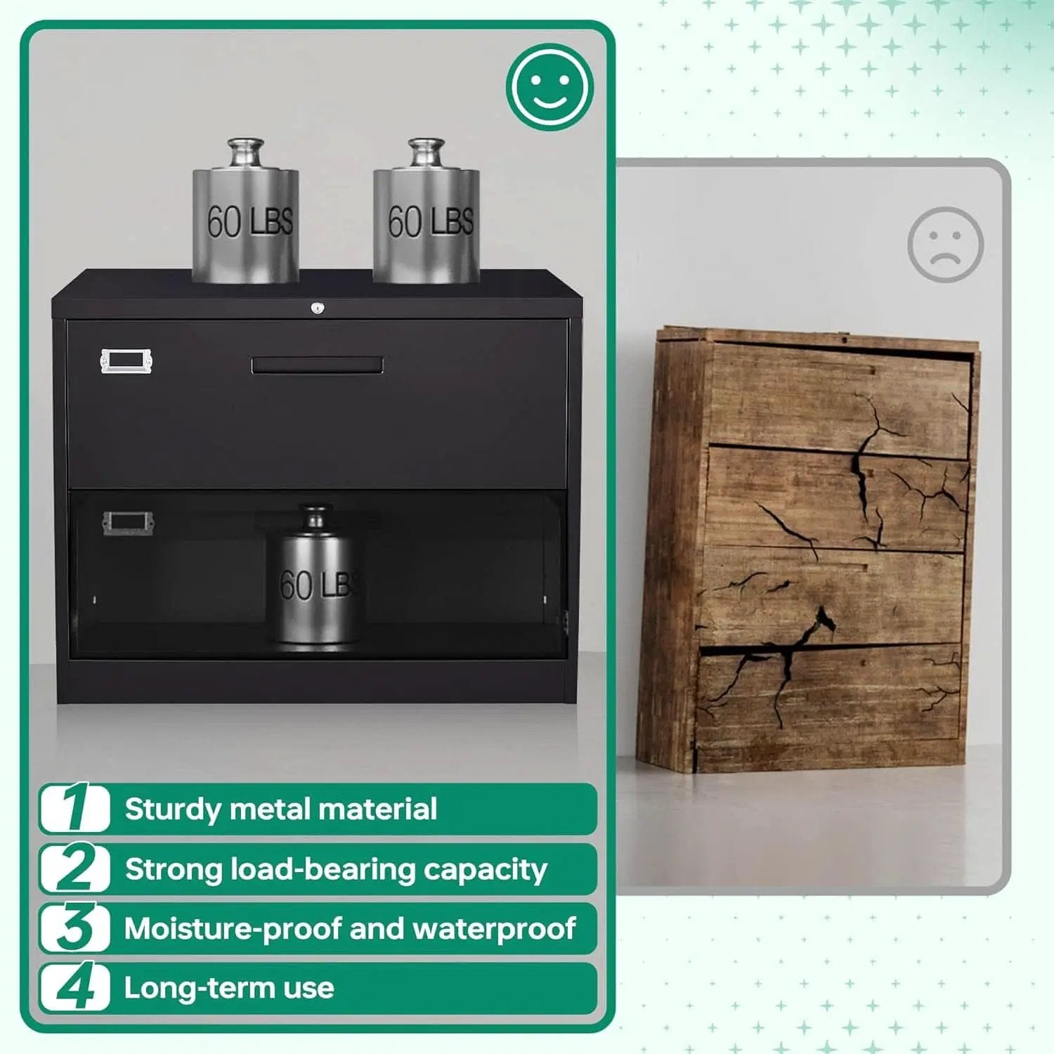 Metal Lateral File Cabinet With Lock 2 Drawer Black Steel from PriceLows™