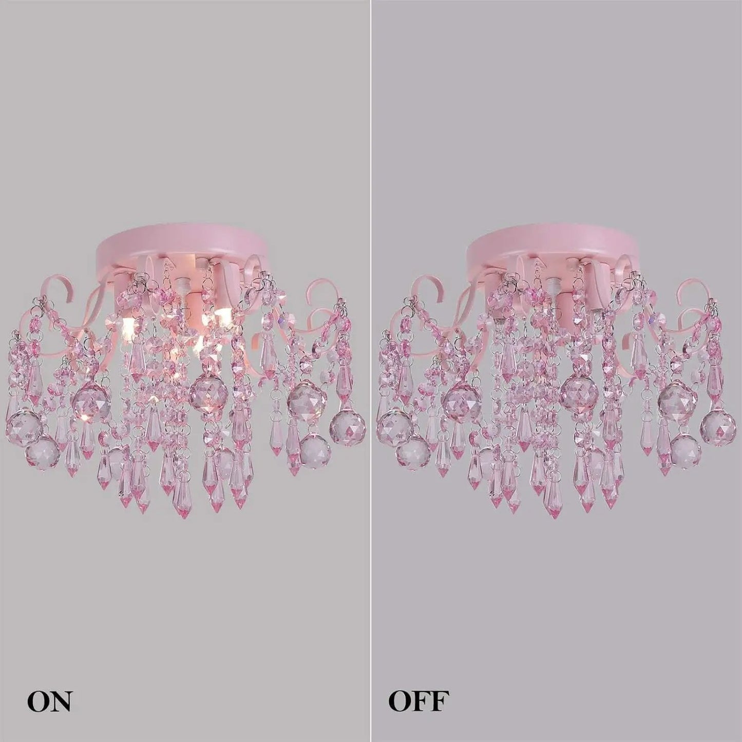 Pink Crystal Mini Chandelier 3 Light Semi Flush Mount from PriceLows™