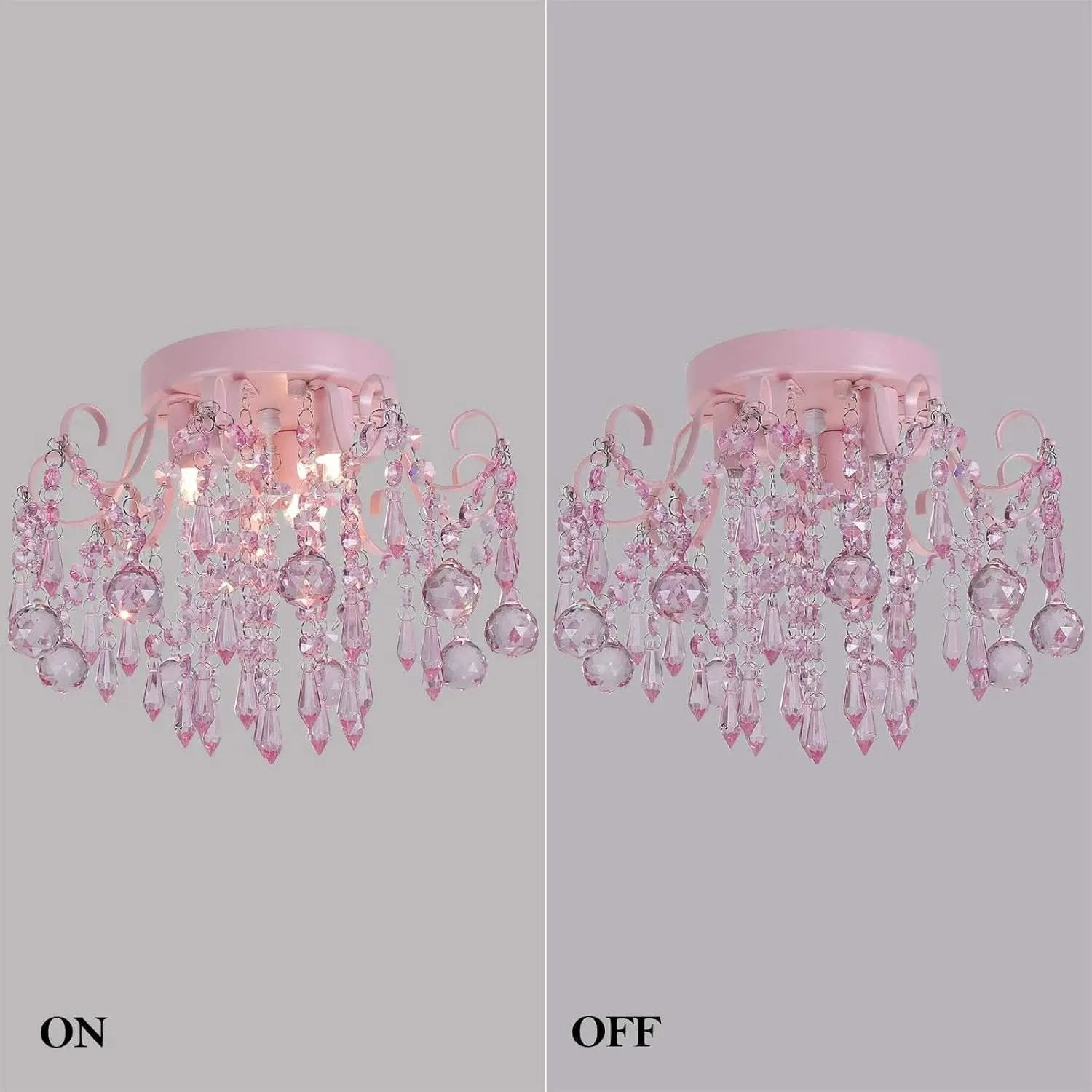 Pink Crystal Mini Chandelier 3 Light Semi Flush Mount from PriceLows™