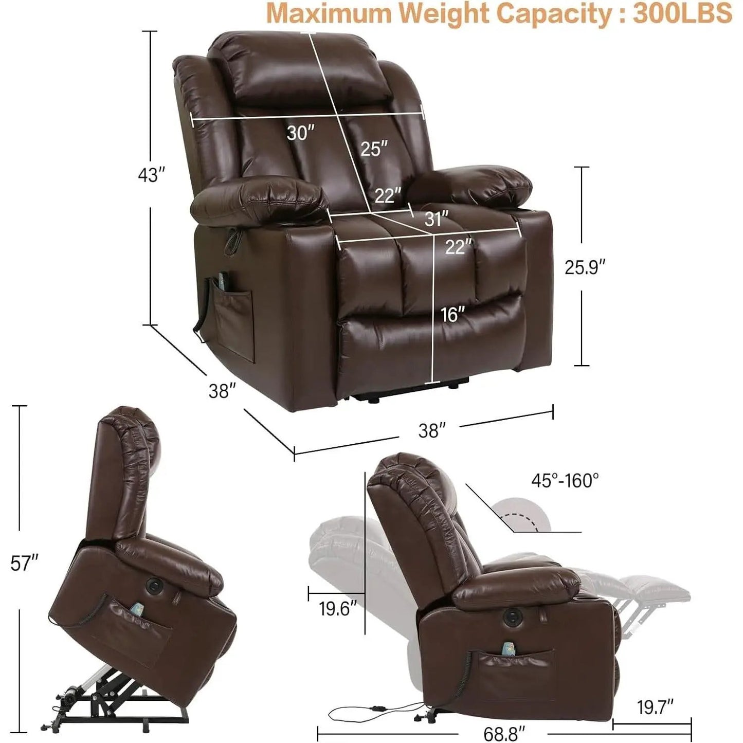 Brown Power Recliner With Massage And Heat Therapy from PriceLows™
