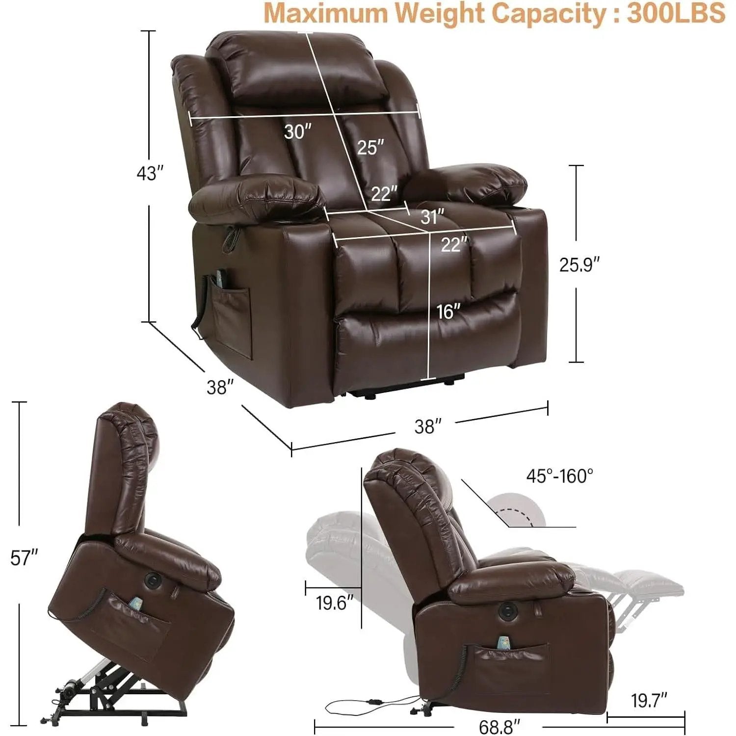 Brown Power Recliner With Massage And Heat Therapy from PriceLows™