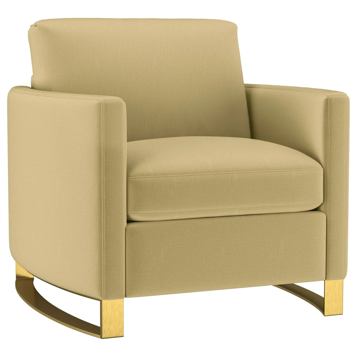 Corliss Upholstered Curved Track Arm Chair Camel | 38.5 x 36.5 x 36 in | Velvet & Stainless Steel | Living Room