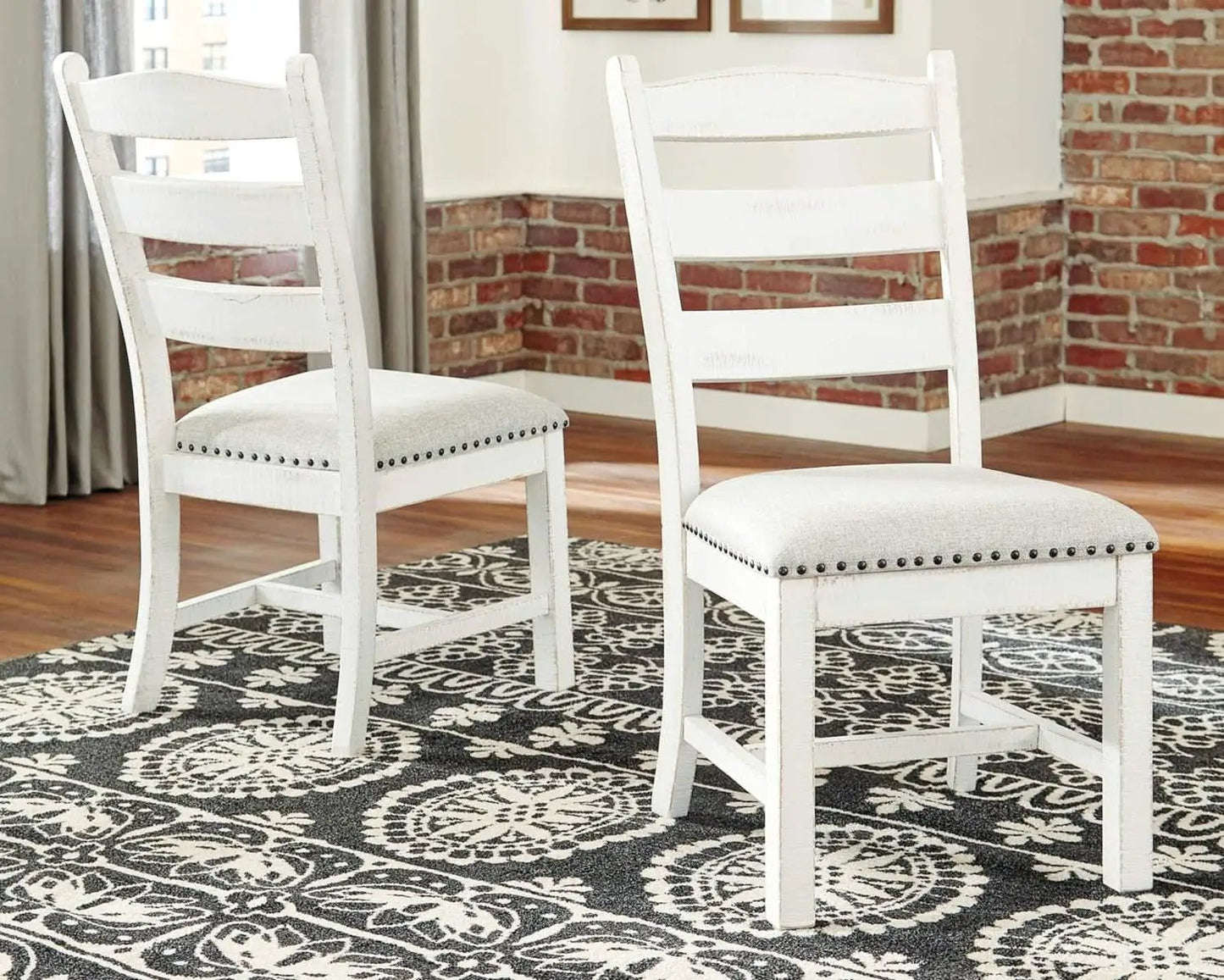 Vintage Farmhouse Cushioned Dining Chairs Whitewash 2 Pack from PriceLows™
