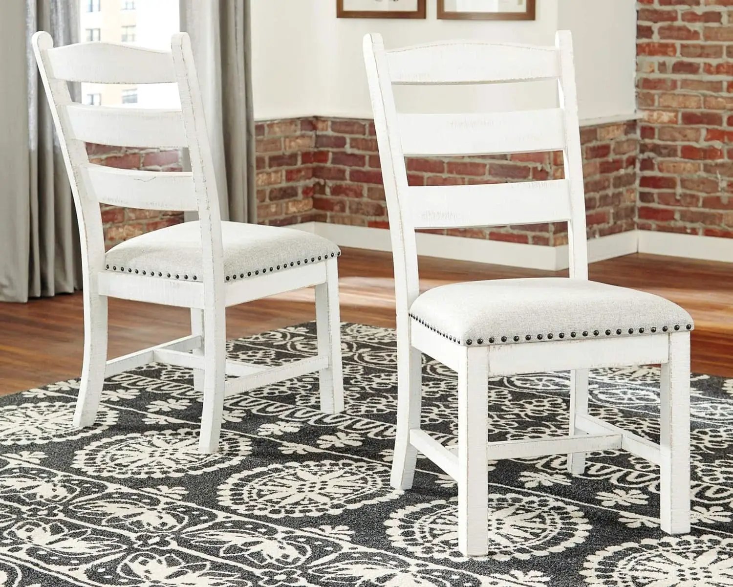 Vintage Farmhouse Cushioned Dining Chairs Whitewash 2 Pack from PriceLows™