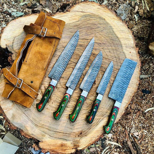 Custom Handmade Damascus Steel Chef Knife 13” with Pakkawood Handle, Steel Bolster | 8 Inch | Damascus Steel | Kitchen Knives Set