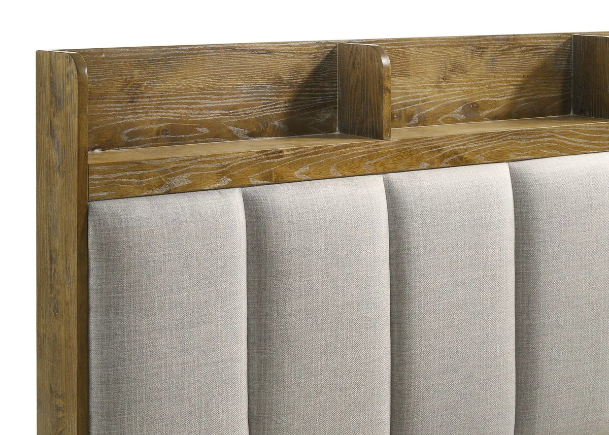 Henderson 57-inch Eastern King Bookcase Panel Bed Medium | 79.25 x 87.5 x 56.75 in | Wood | Oak