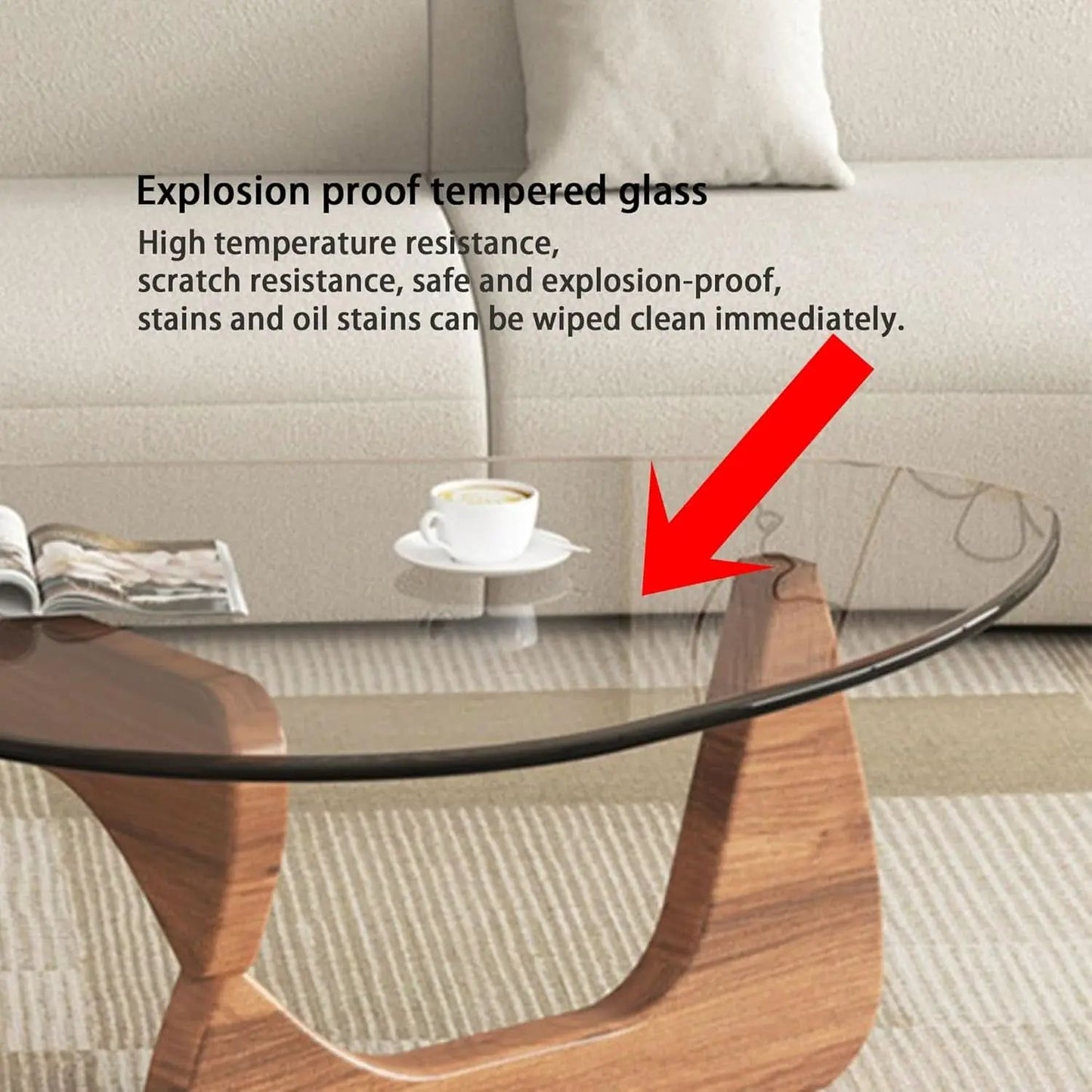 Walnut Clear Glass Oval Coffee Table Diameter 32.68 Inch from PriceLows™