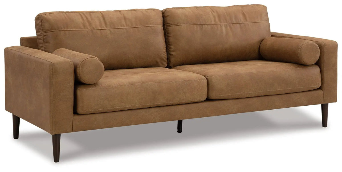 Telora Sofa | Caramel Faux Leather | Retro Modern Style