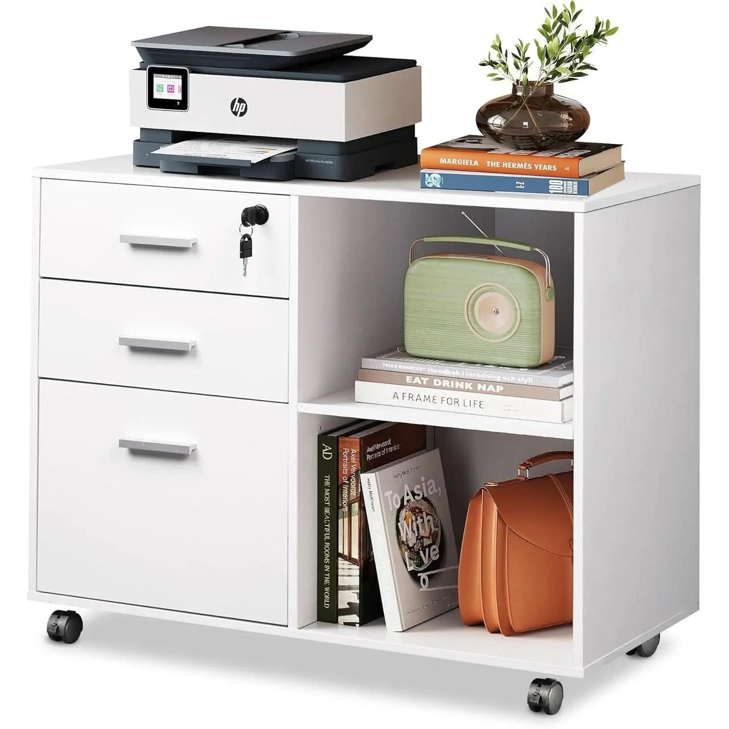 Three Drawer File Cabinet With Printer Stand Locking Wheels from PriceLows™