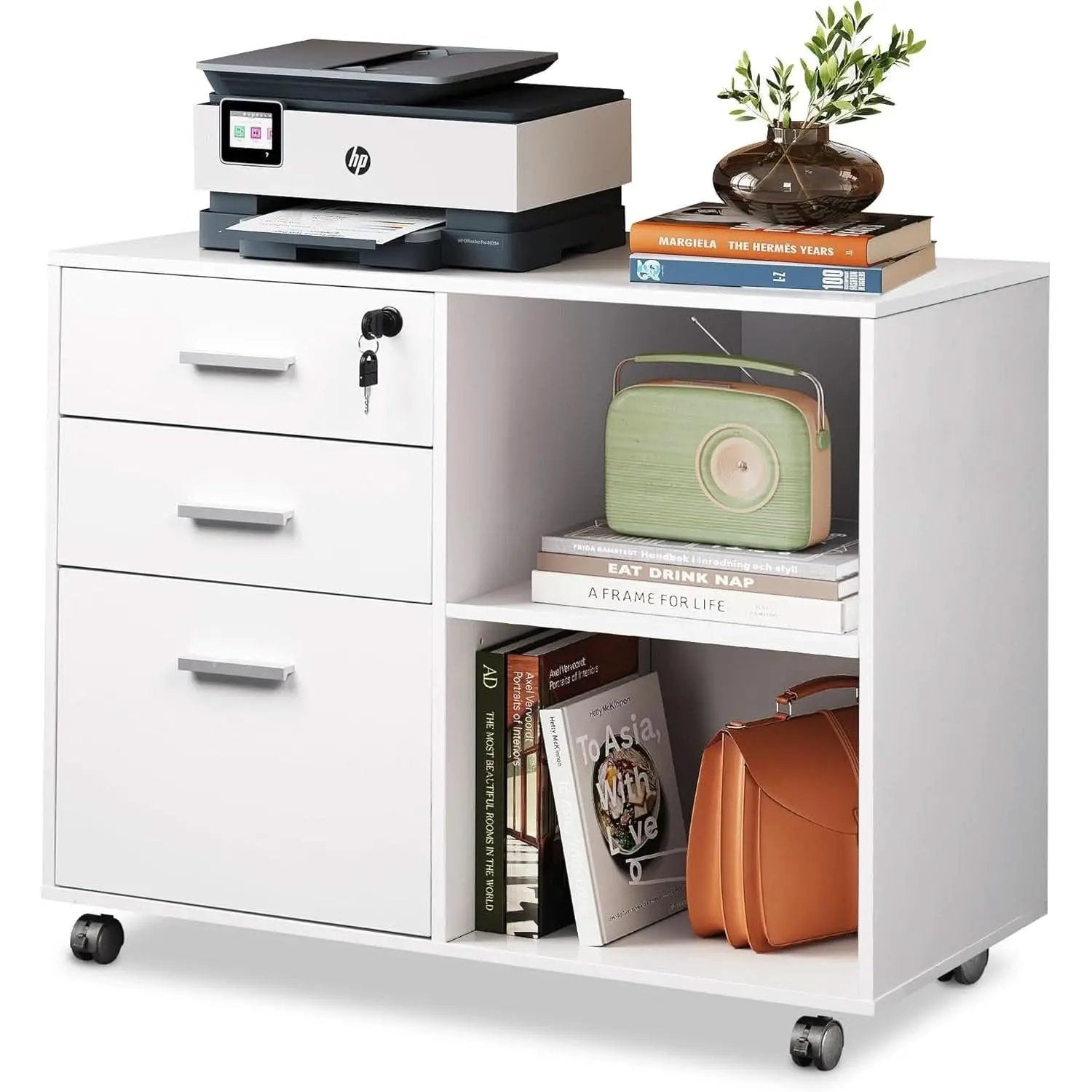 Three Drawer File Cabinet With Printer Stand Locking Wheels from PriceLows™