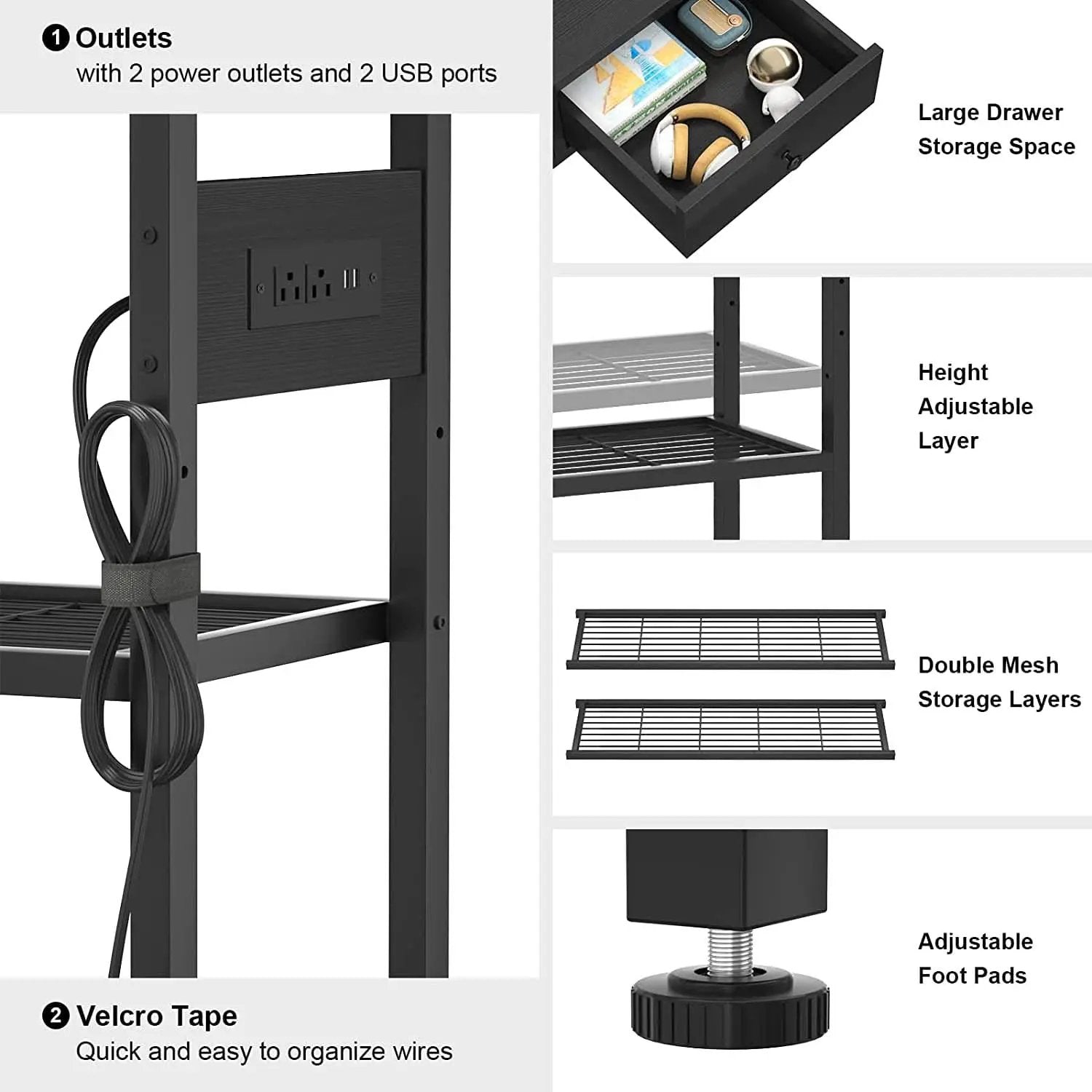 Black Console Table With USB Ports And Outlets For Living Room from PriceLows™