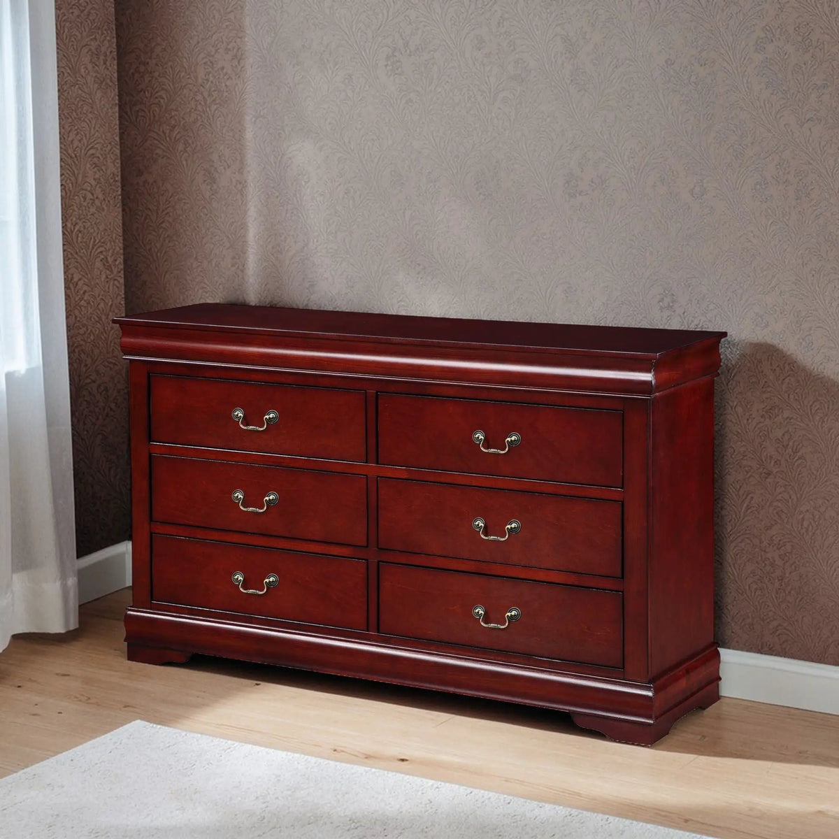 Louis Philippe Bedroom Dresser | Six Drawers | Sleek Design | 57 Inch Width