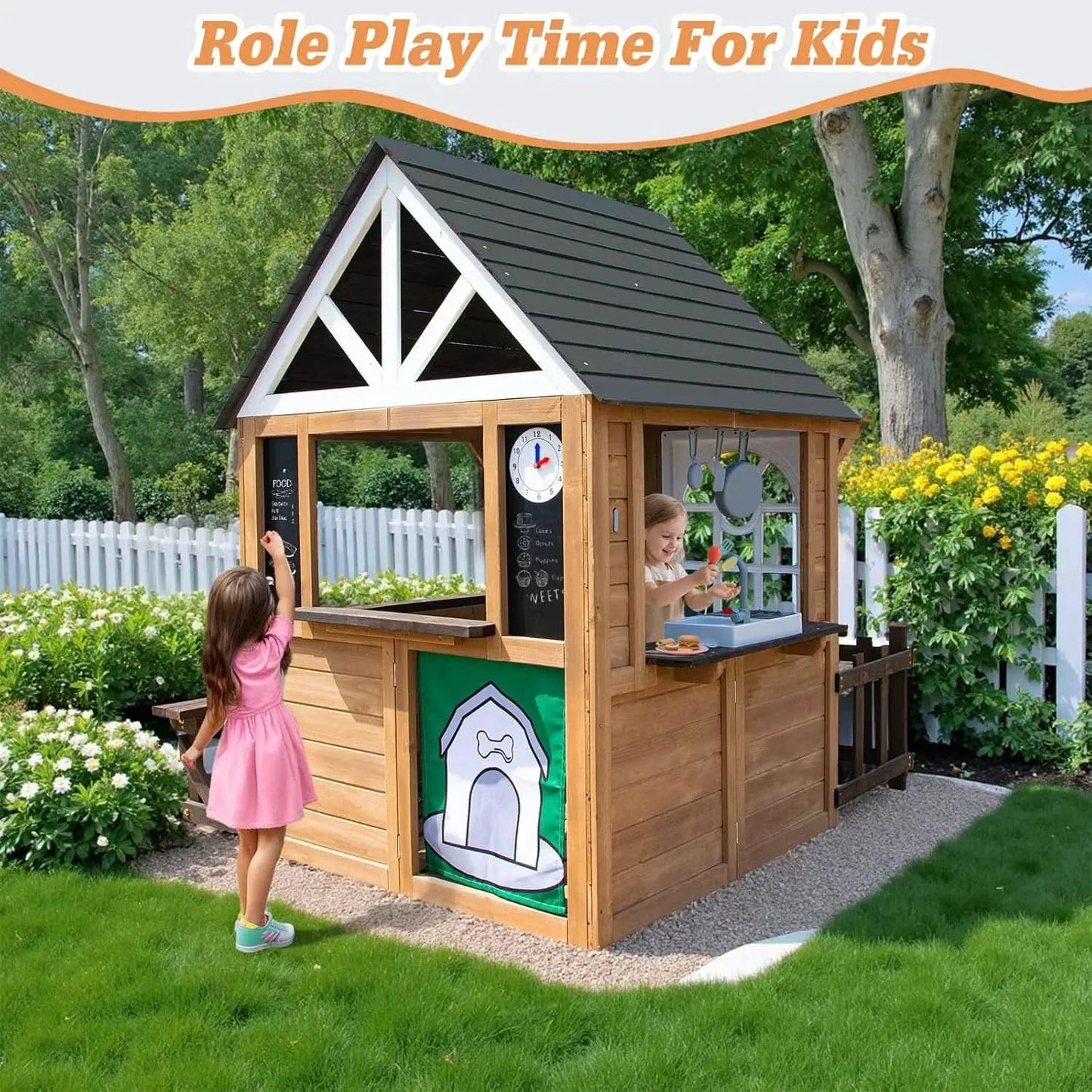 Cedar Gray Weather proof Kids Playhouse With Doorbell from PriceLows™