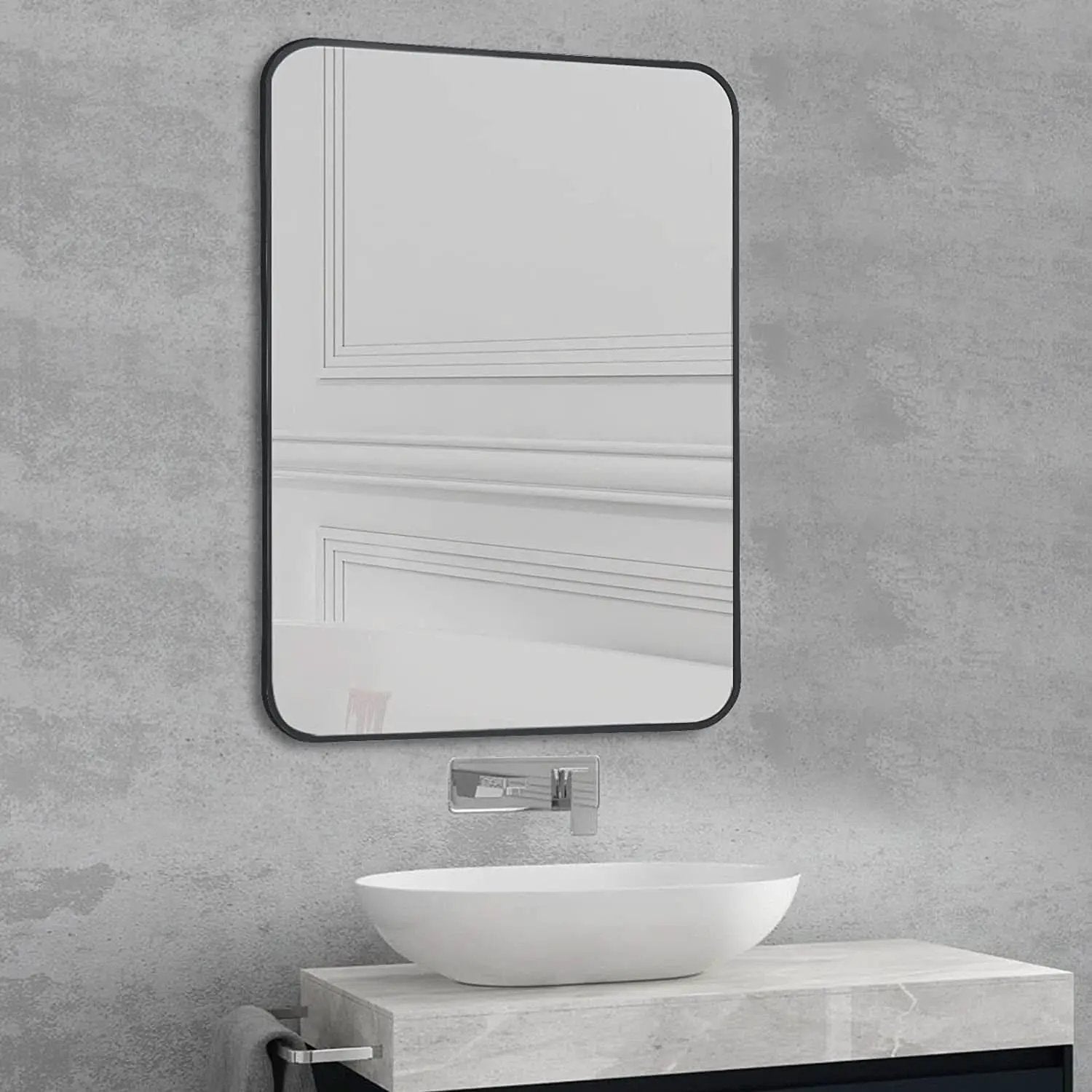 Black Metal Framed Bathroom Wall Mirror With Thin Frame from PriceLows™