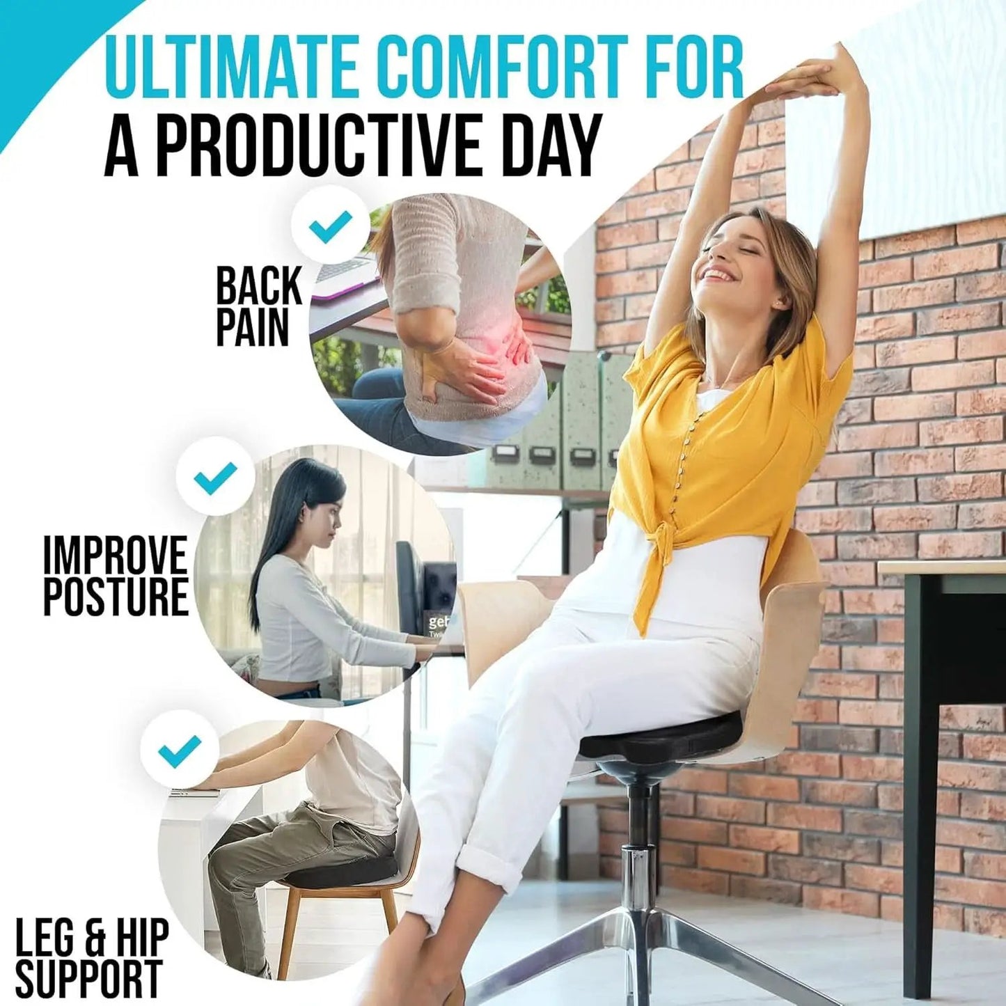 XL Memory Foam Seat Cushion Lumbar Support Office Chair from PriceLows™