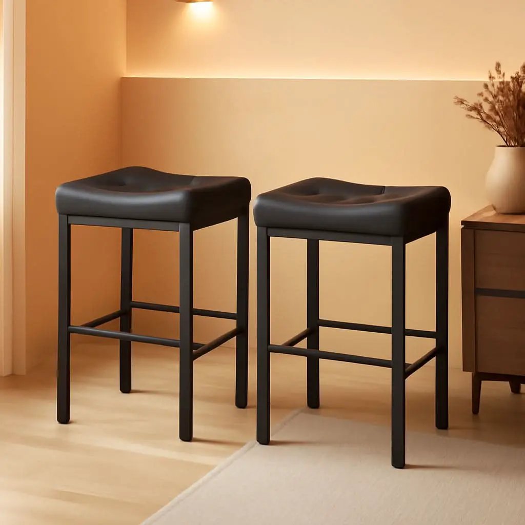 Bar Stools 25 Inch Counter Height With PU Upholstery Black from PriceLows™