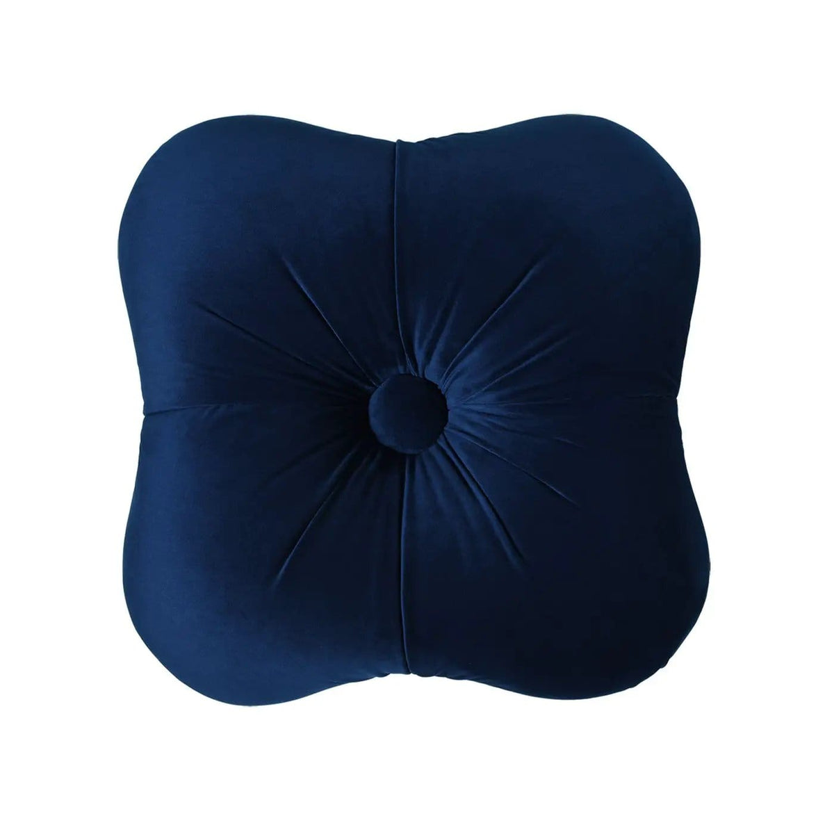 Ellen Upholstered Clover Ottoman With Gold Bullion Fringe | 20 x 20 x 17 in | Fabric & Plywood | Navy Blue
