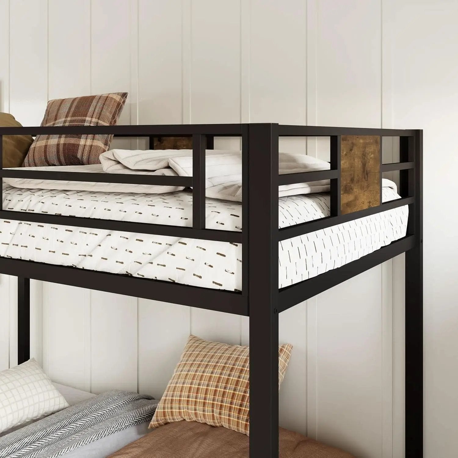 Twin Over Twin Bunk Bed Black Space Saving Metal Frame from PriceLows™