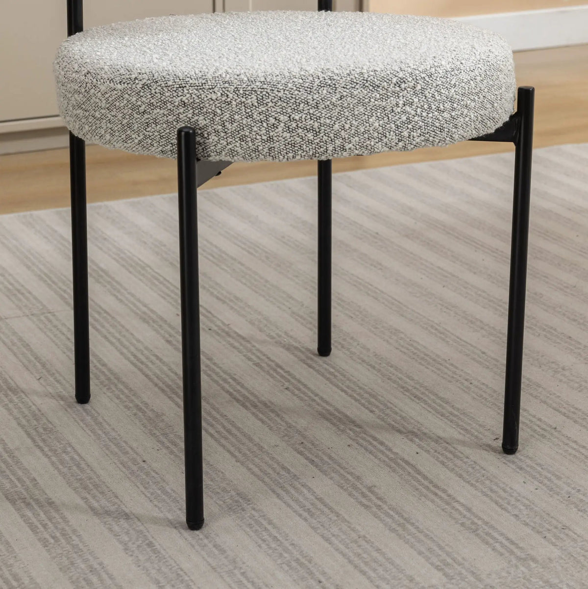 Burbank Round Boucle Dining Chairs | Set Of 2 | Black And White | Curved Design