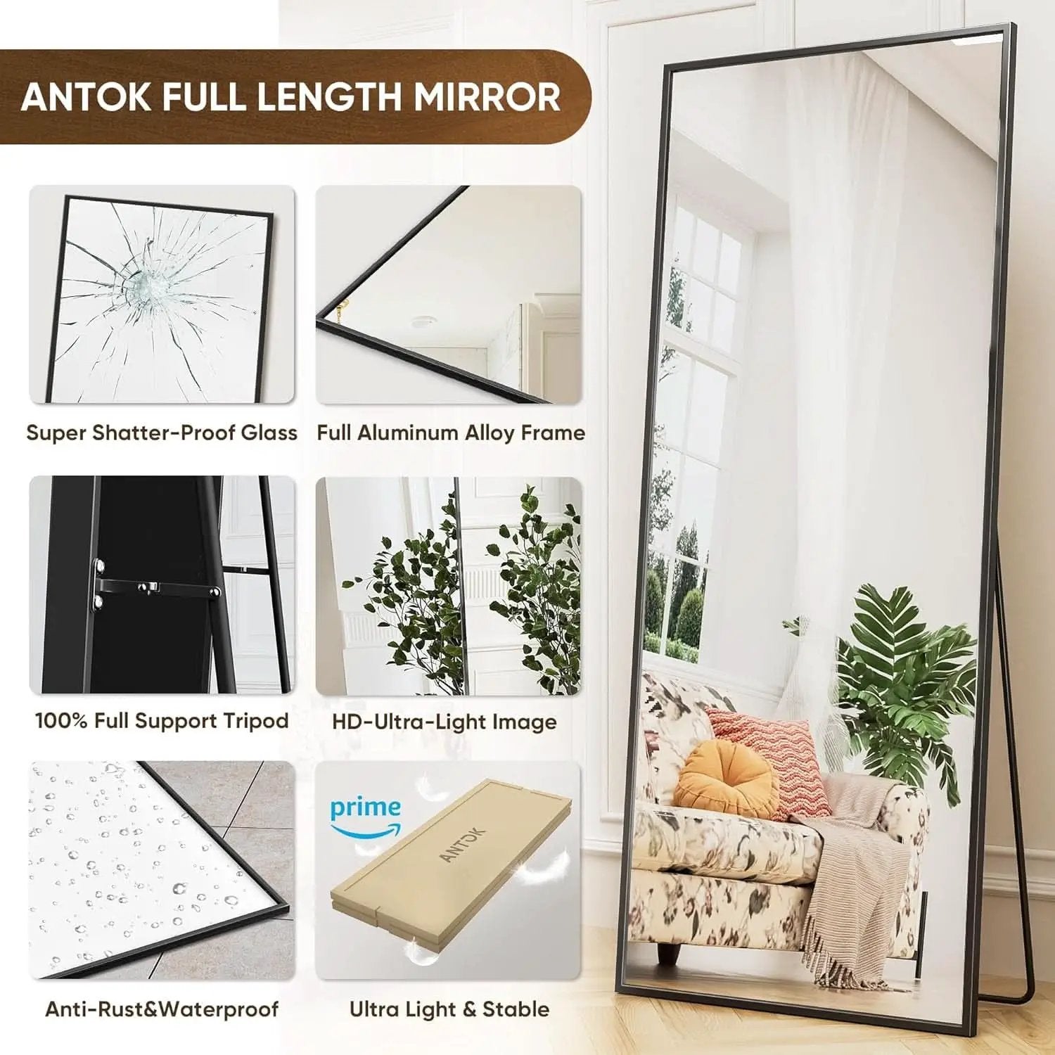 71x28 Inch Black Full Length Floor Mirror For Bedroom from PriceLows™