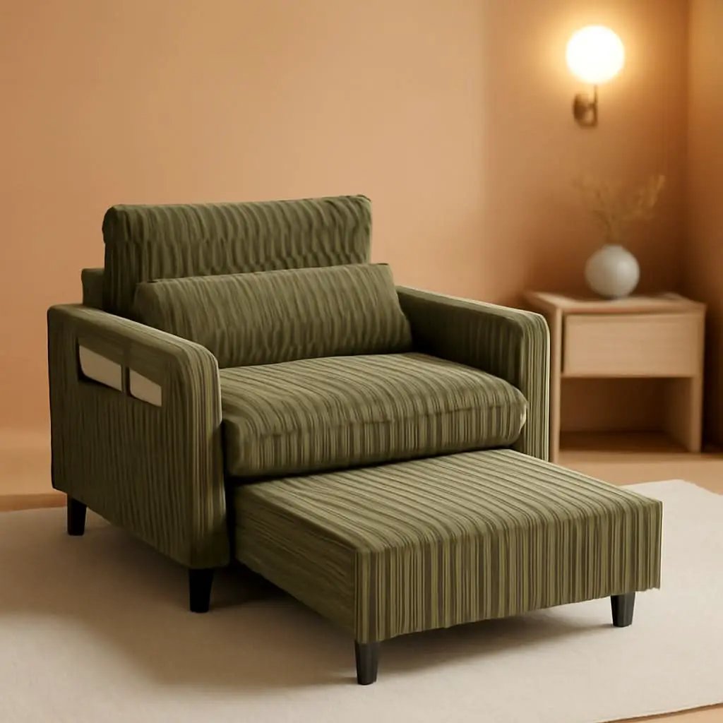 Corduroy Convertible Sofa Bed With Forest Green Fabric from PriceLows™