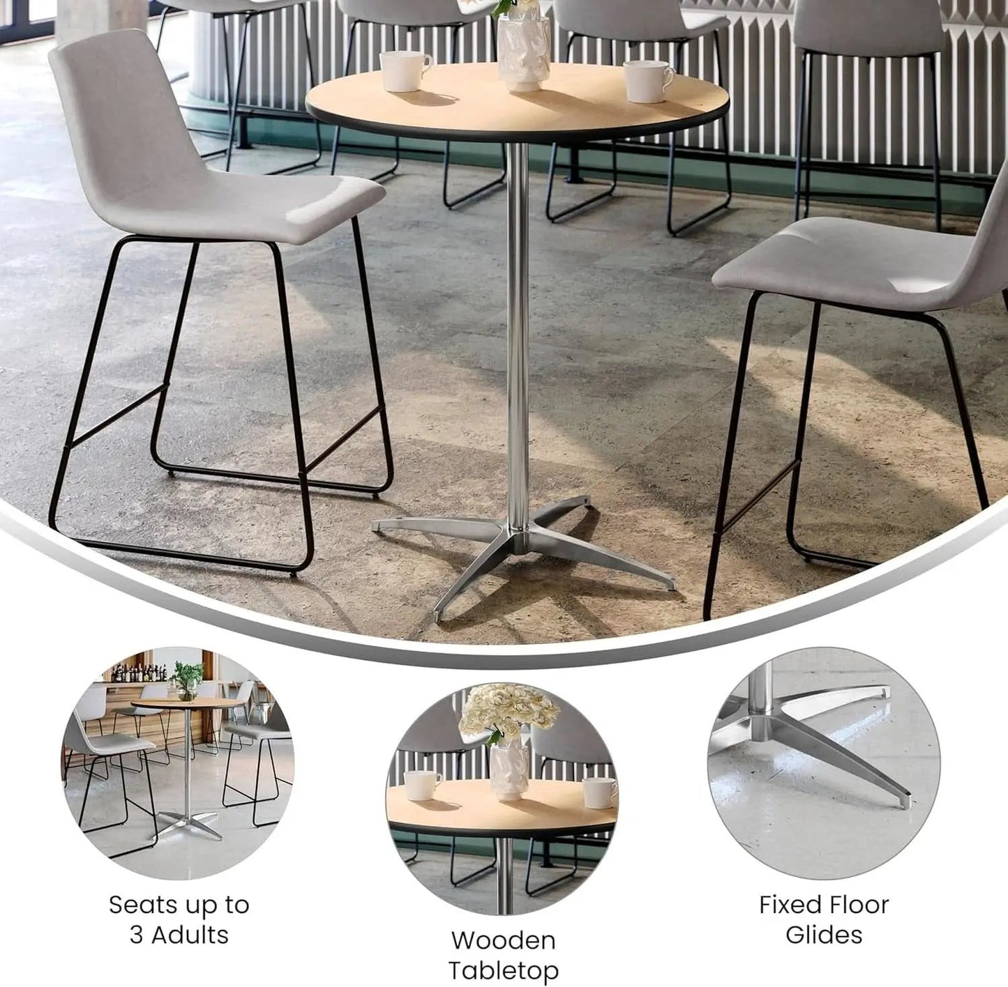 Natural Birch Wood Round Cocktail Table Adjustable from PriceLows™