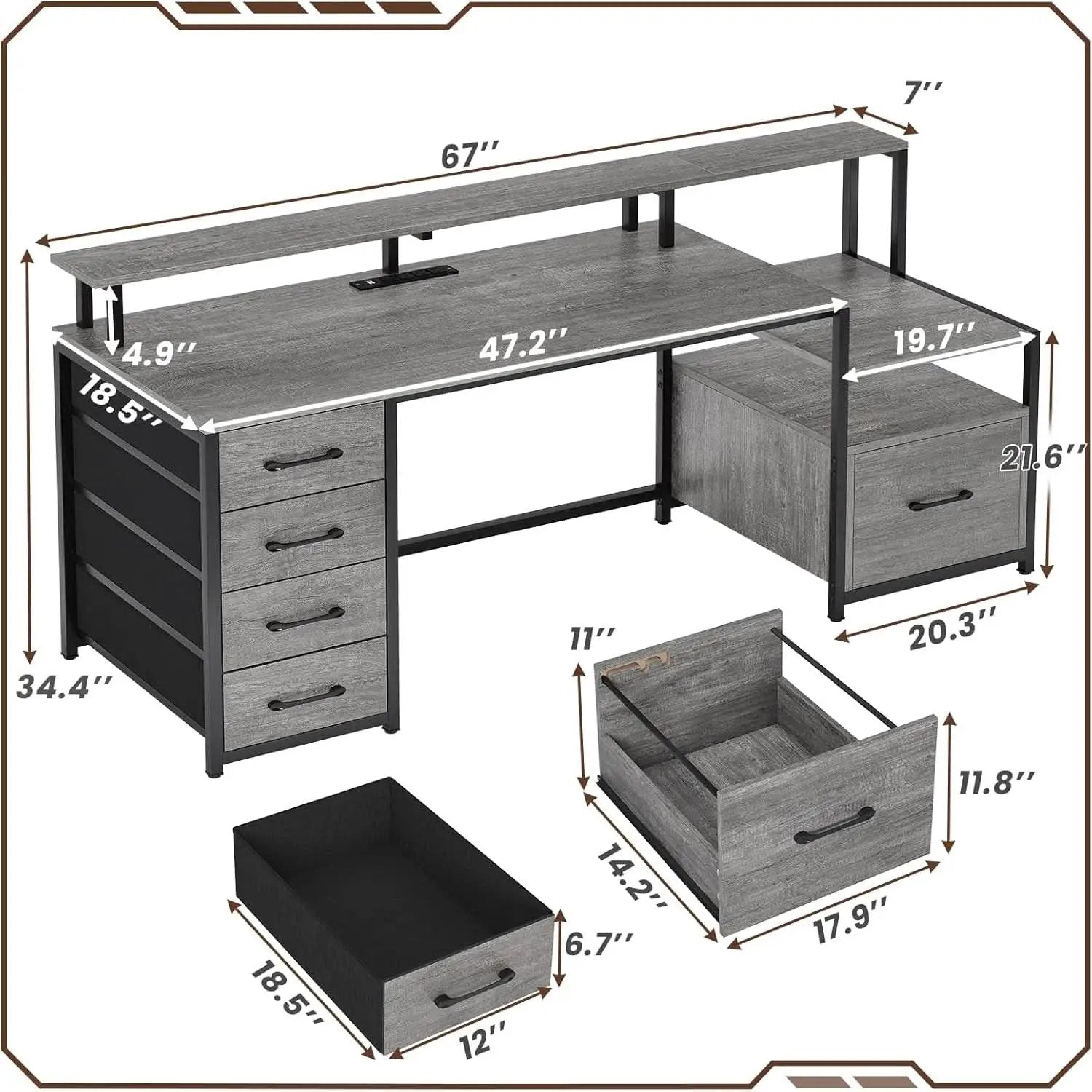66 Inch Home Office Desk With File Drawer For Computer from PriceLows™