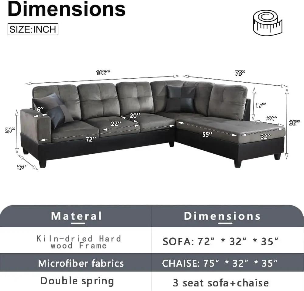 Two Piece L Shape Sectional Sofa Set With Chaise In Taupe Microfiber Right Hand Facing Living Room Furniture from PriceLows™