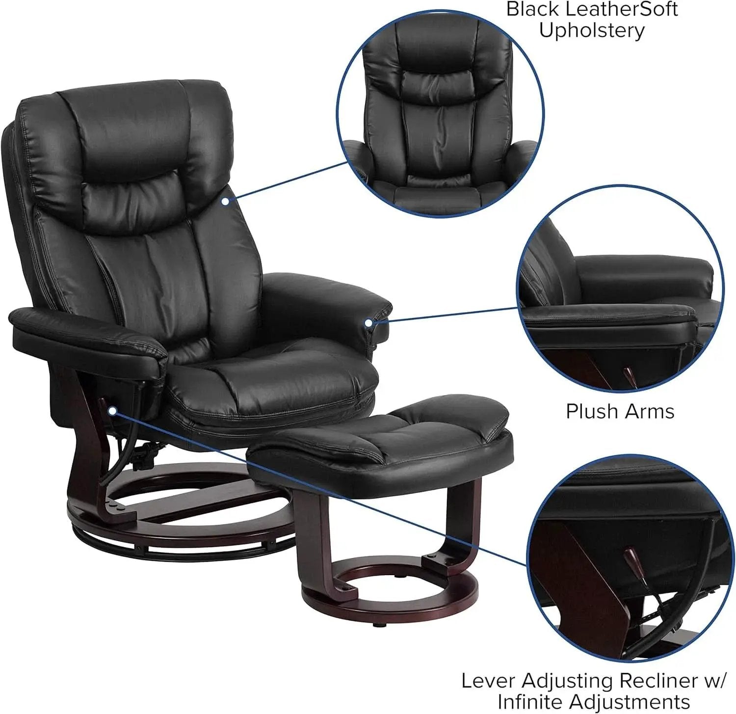 Leathersoft Upholstered Recliner With Ottoman Black from PriceLows™
