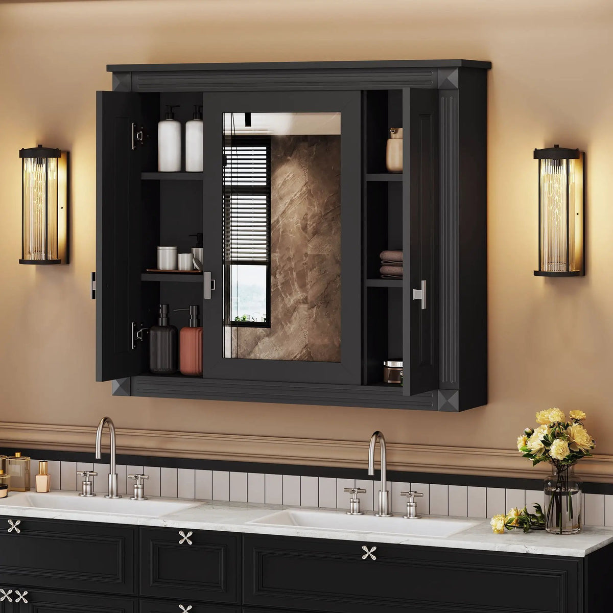 Wall Mounted Bathroom Cabinet | Mirror | 5 Shelves | Rectangular Design