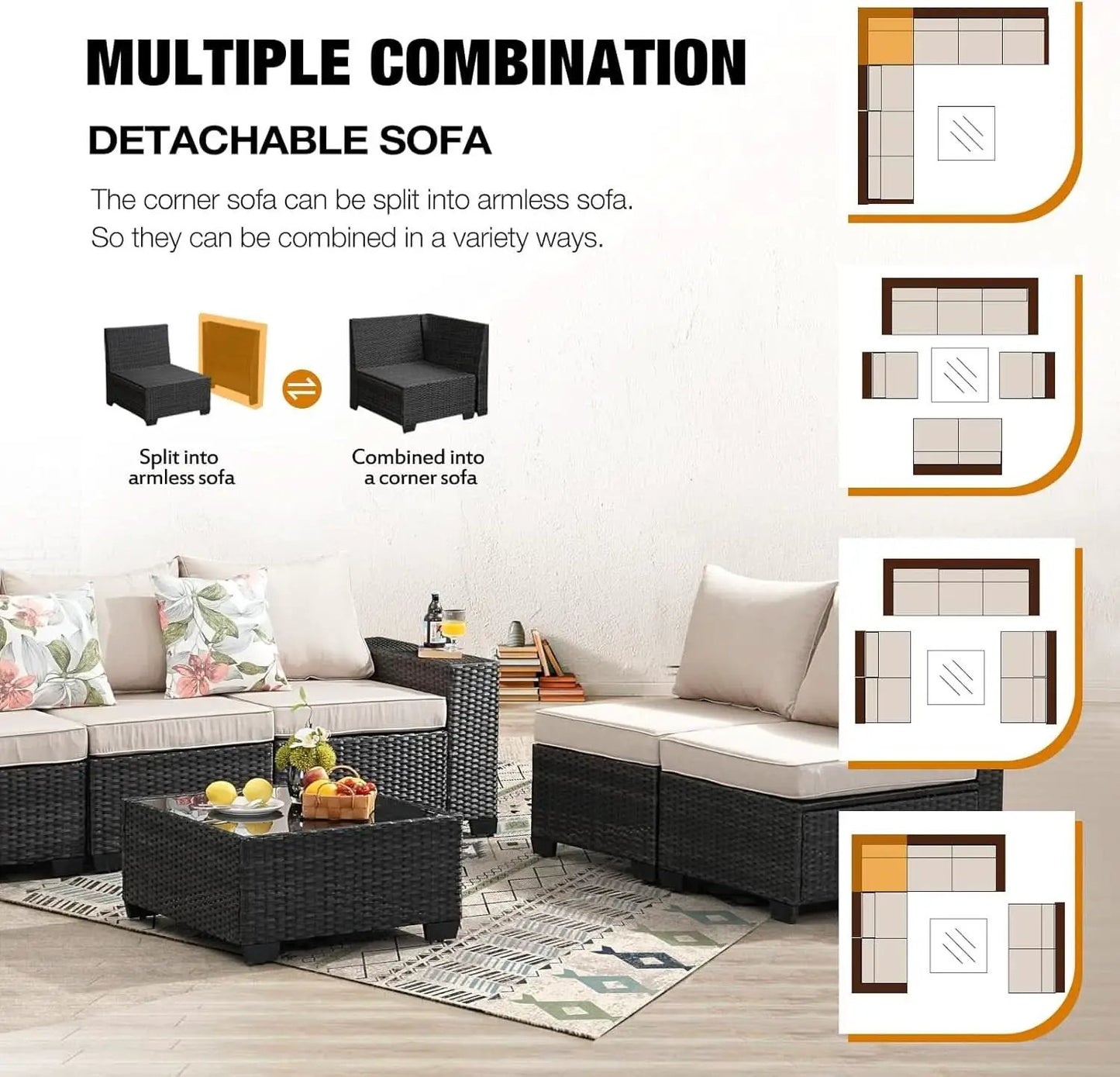 All-Weather Wicker Outdoor Sectional Sofa Set with Cushions from PriceLows™