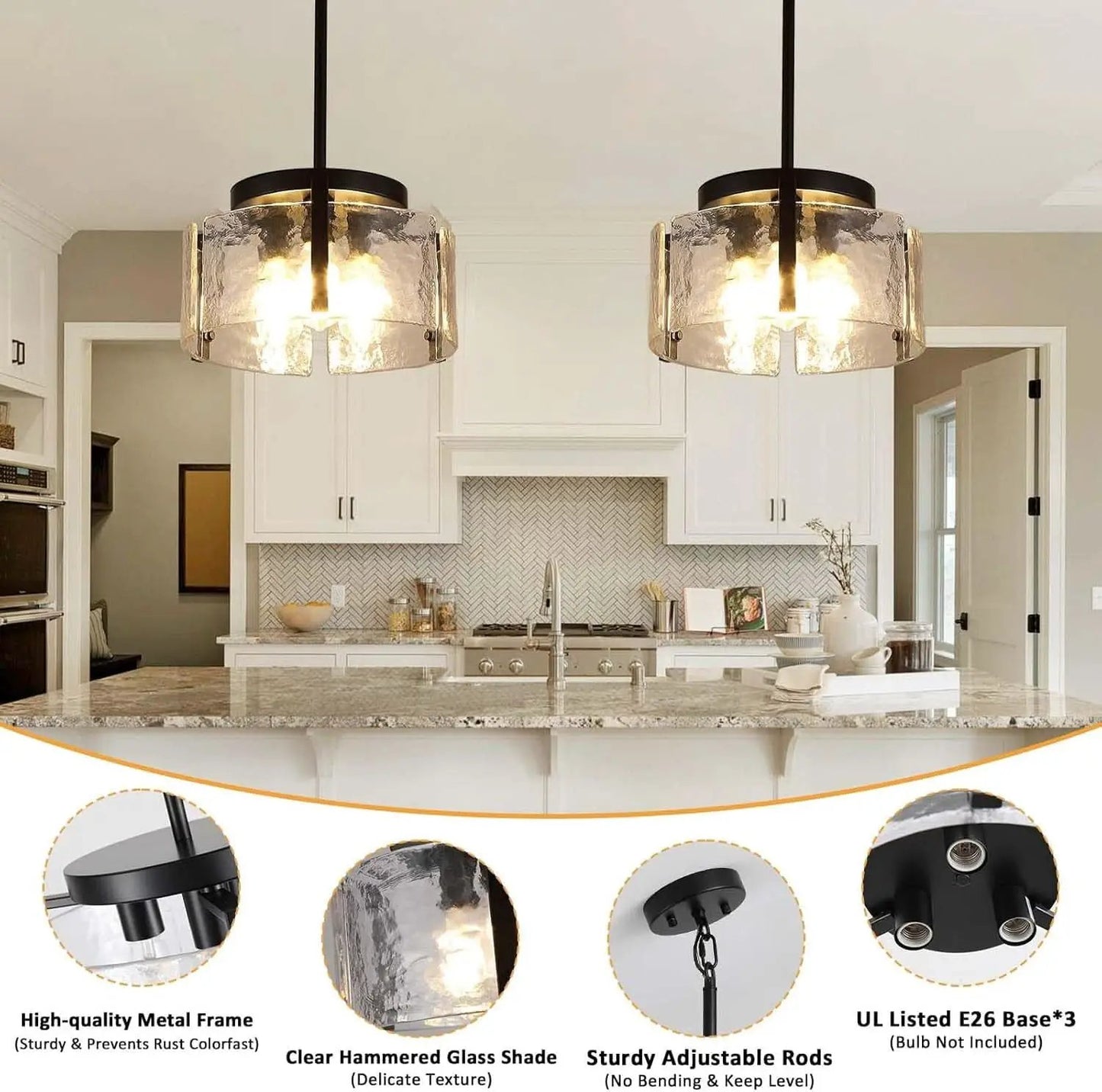 Black Adjustable Farmhouse Chandelier For Dining Room With Hammered Glass from PriceLows™
