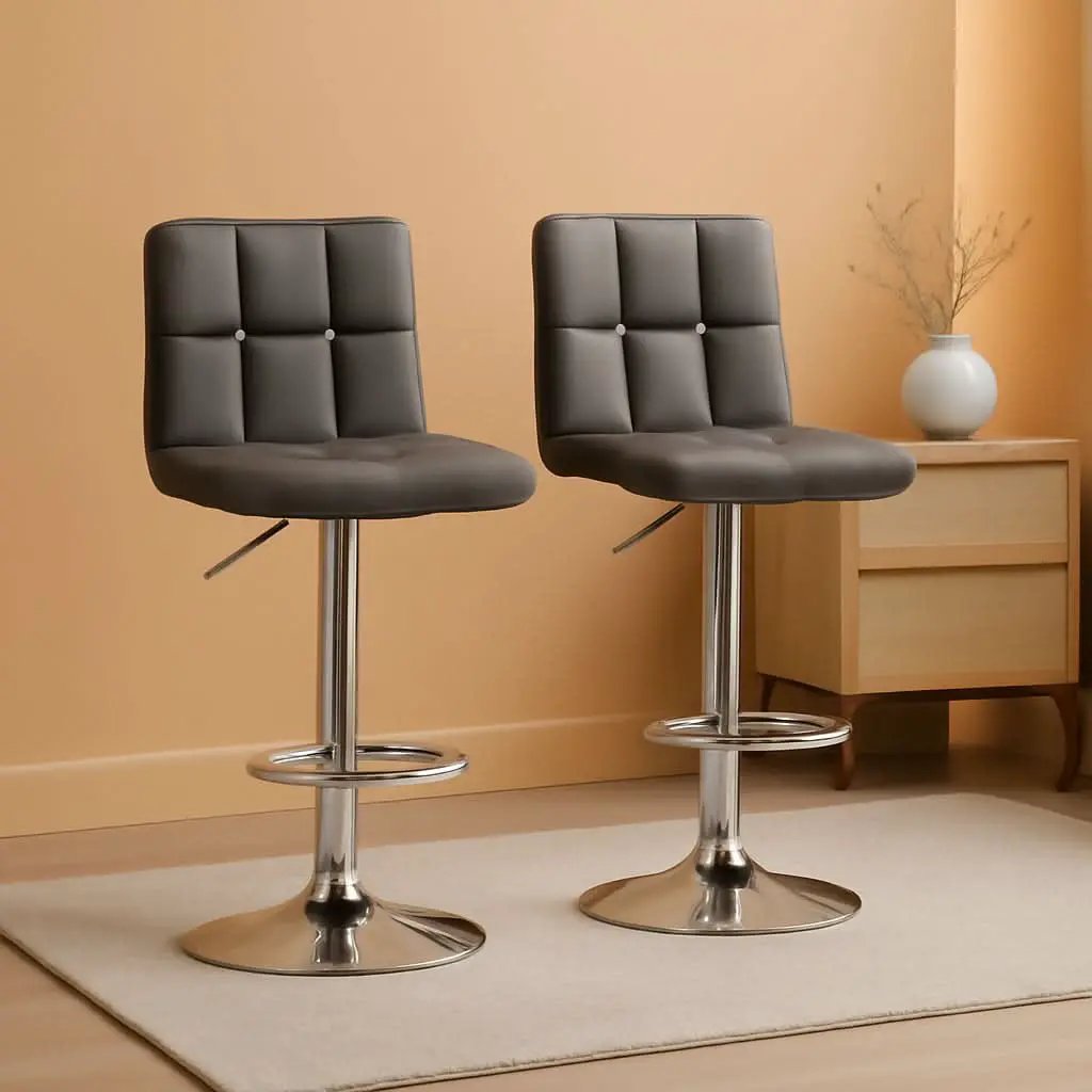 Bar Stools Set of 2, PU Leather Swivel Backrest, Gray from PriceLows™