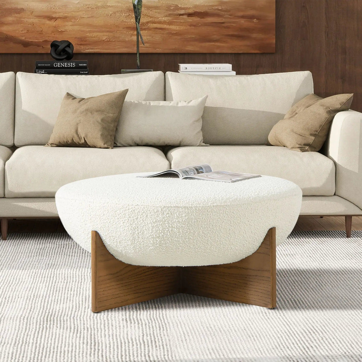 Bali Round Upholstered Ottoman | 2 Pieces | Rubberwood & Plywood | Living Room