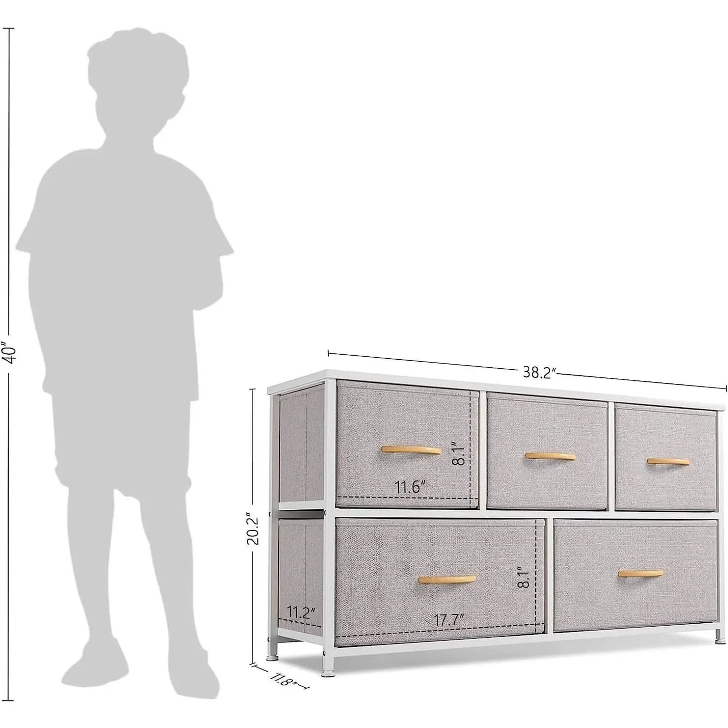 Light Gray 5 Drawer Dresser Tower Unit Small Size Modern from PriceLows™